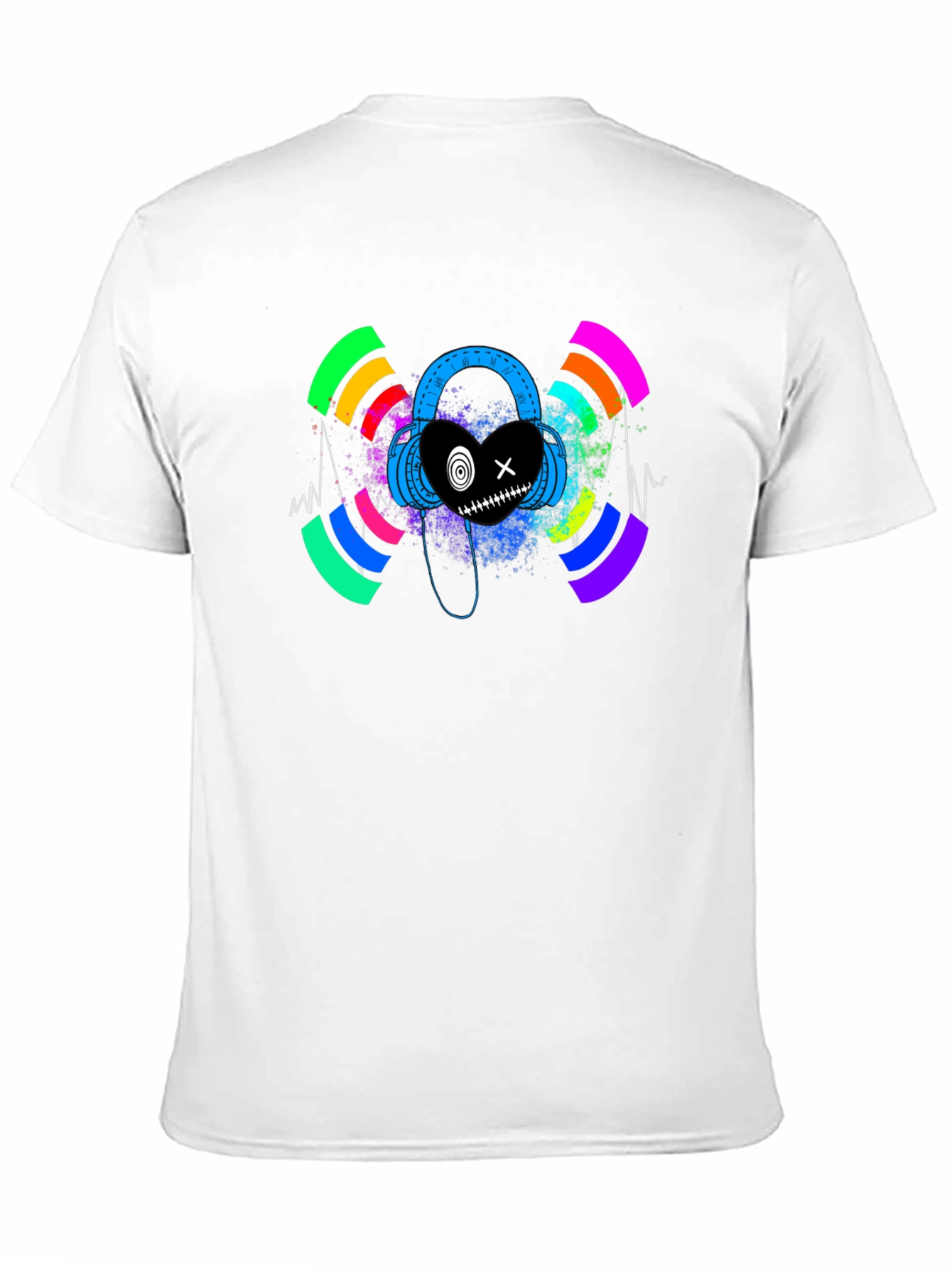 Black Headphones Heart Graphic Black T-Shirt view 11