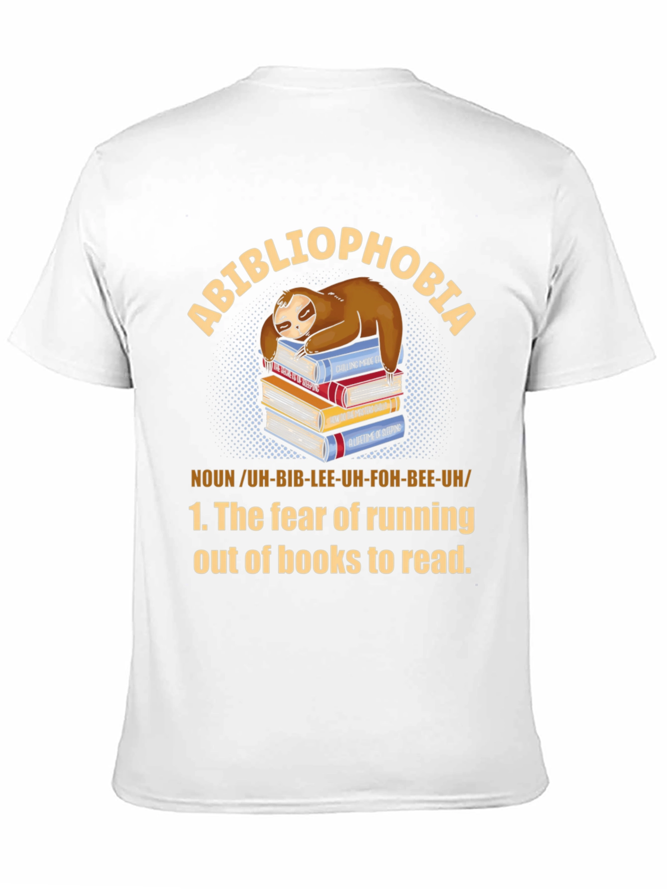 Black Abibliophobia Sloth Book Lover T-Shirt view 11