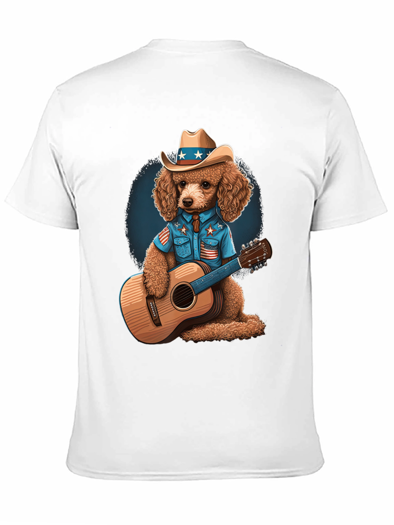 Black Patriotic Poodle Cowboy Guitarist T-Shirt view 11