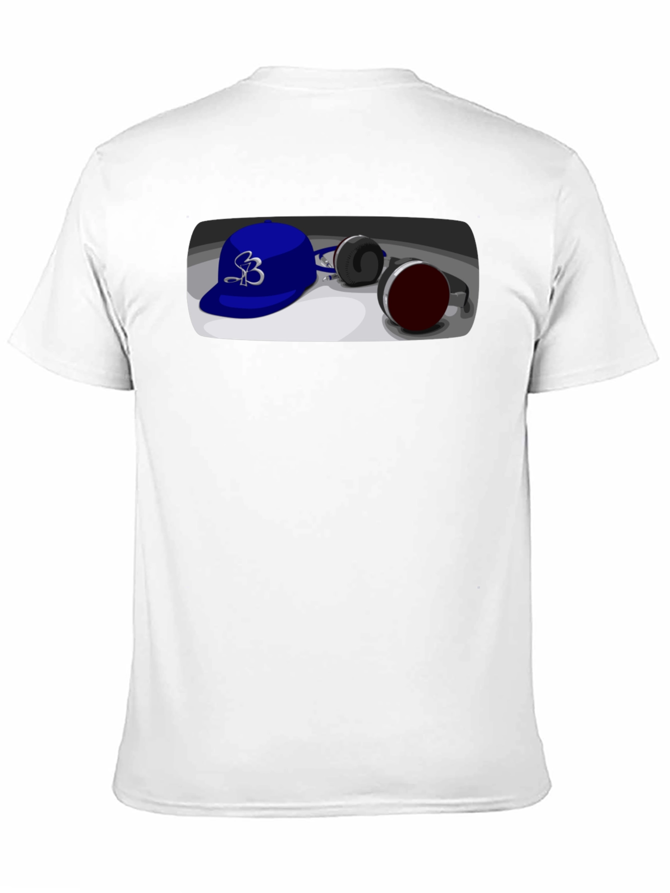 Black Cool Cartoon Blue Hat and Headphones Graphic Tee view 11