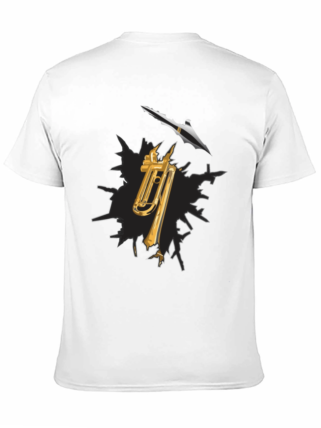 Black Trumpet and Spear Graphic Black T-Shirt view 11