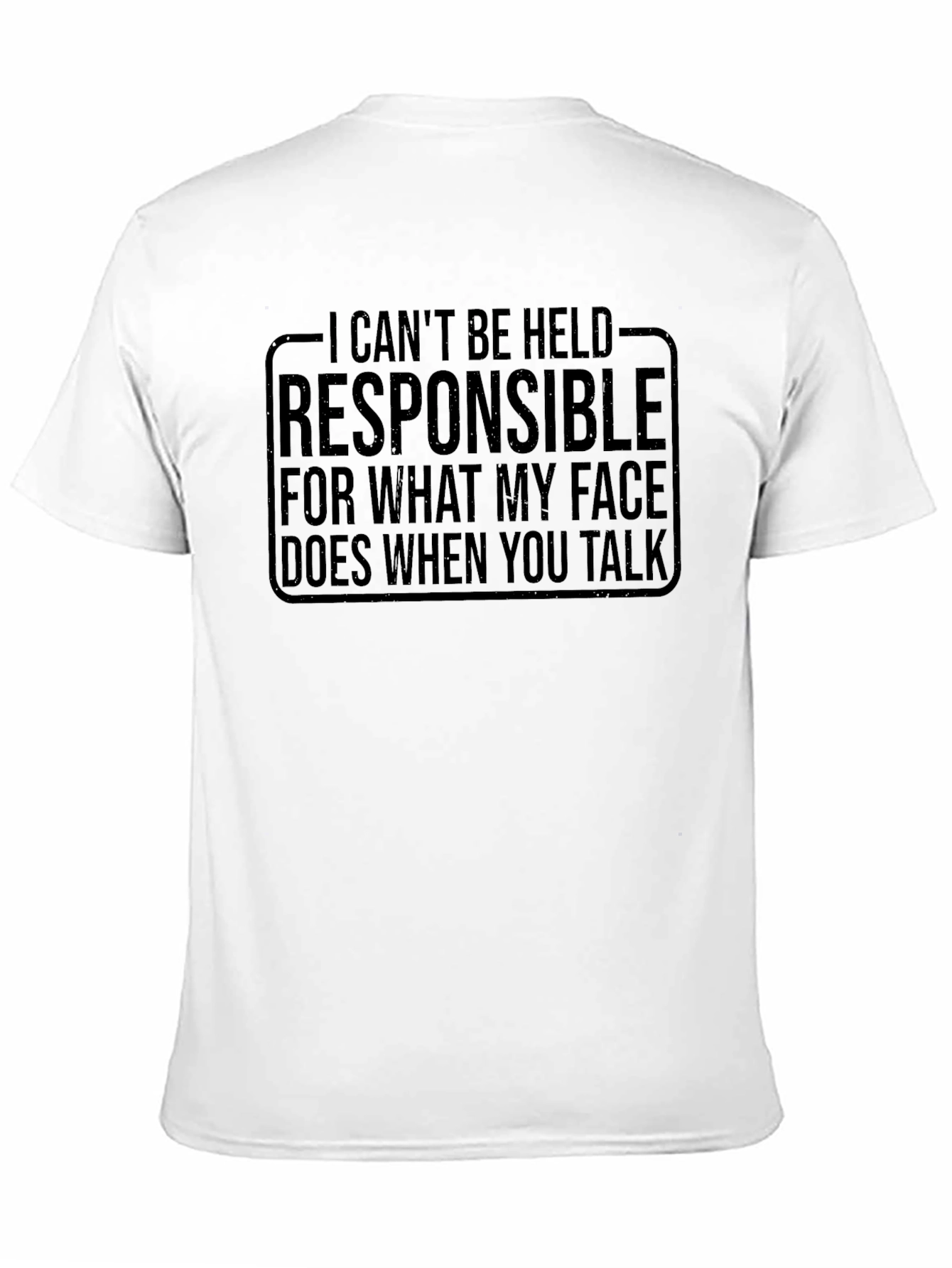 Black Funny Graphic T-Shirt: Not Responsible Face view 11