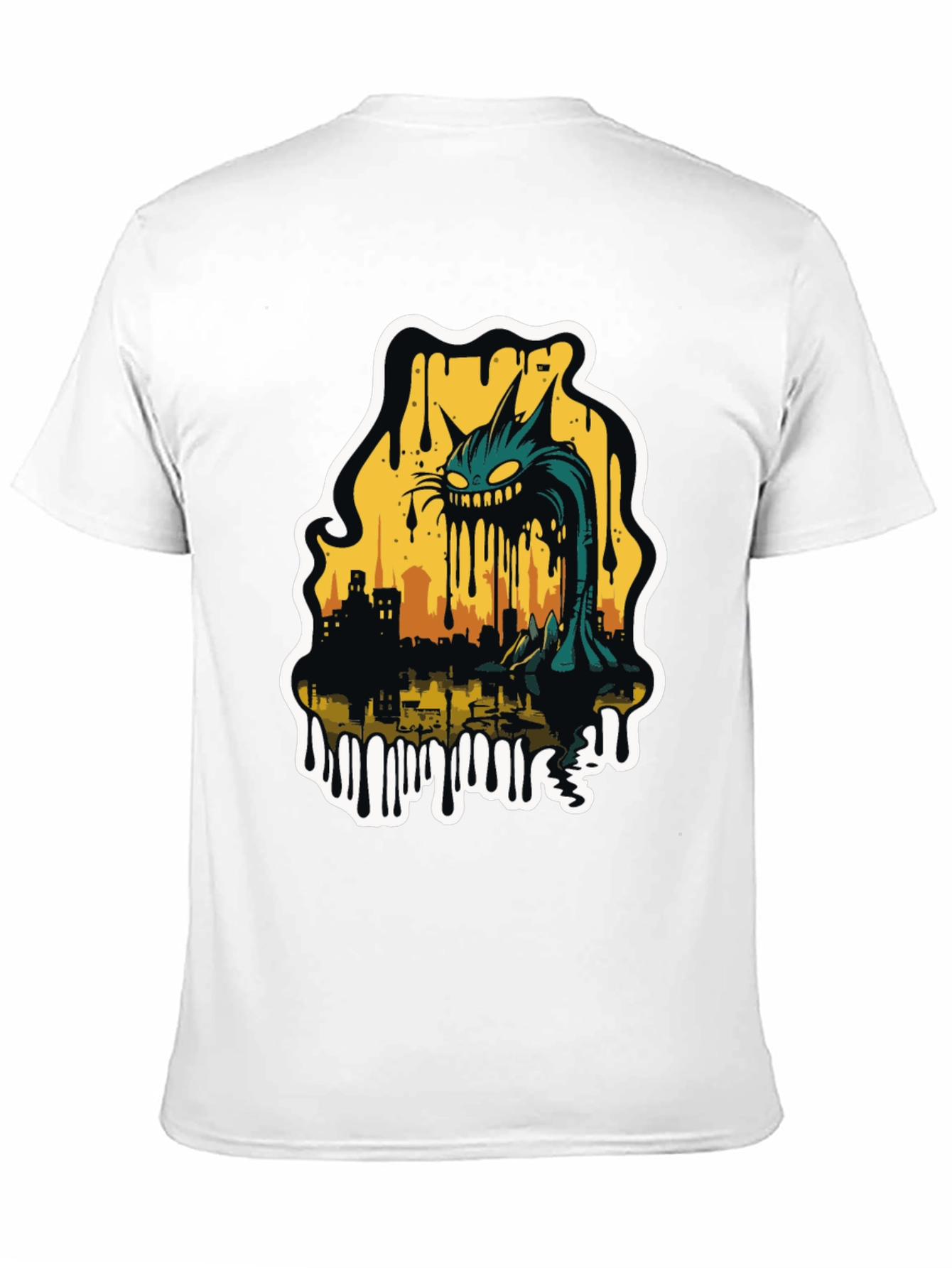 Black Monster Cat Cityscape Graphic Tee - Black view 11