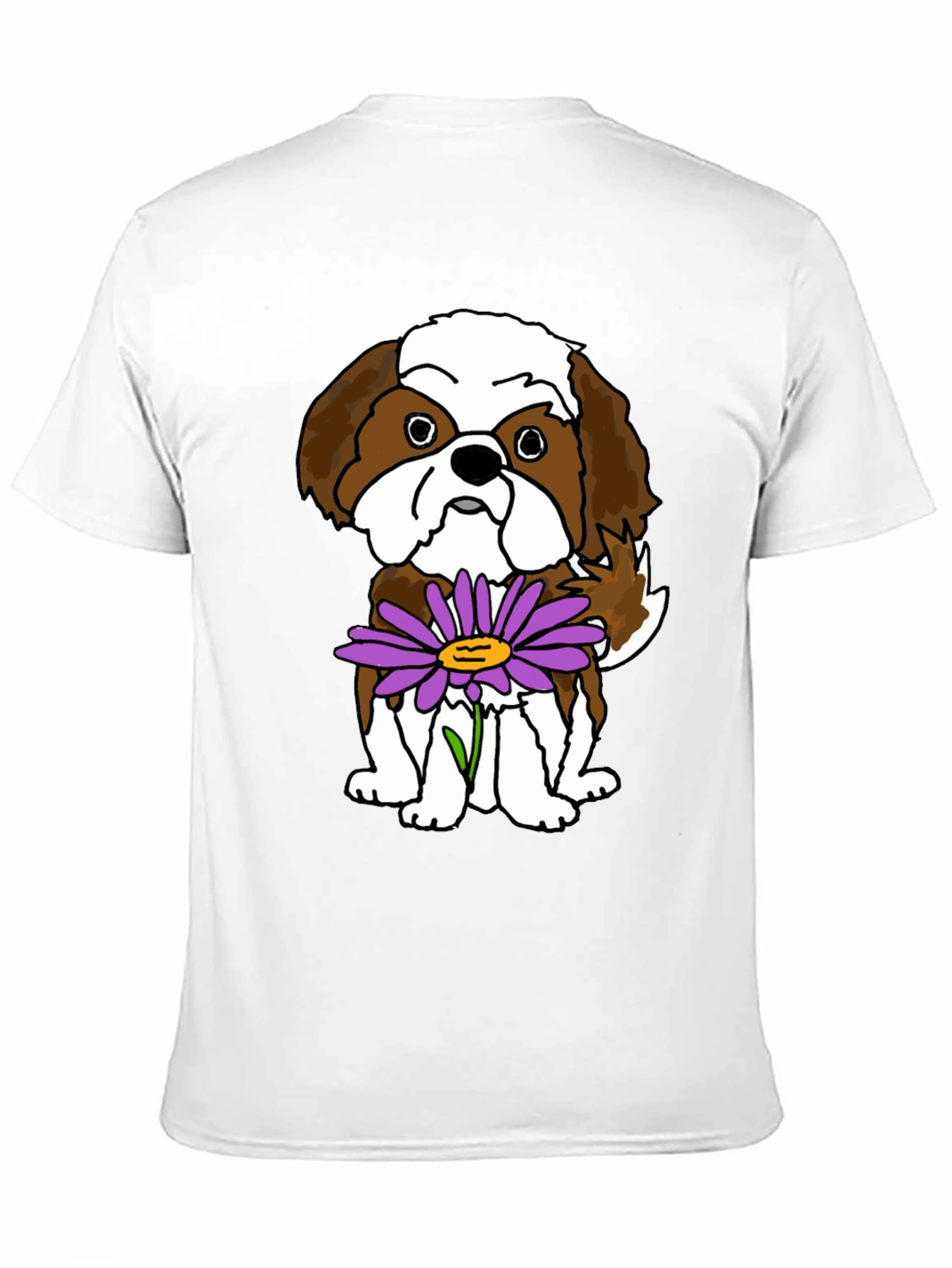 Black Cute Shih Tzu Dog with Flower Graphic T-Shirt view 11