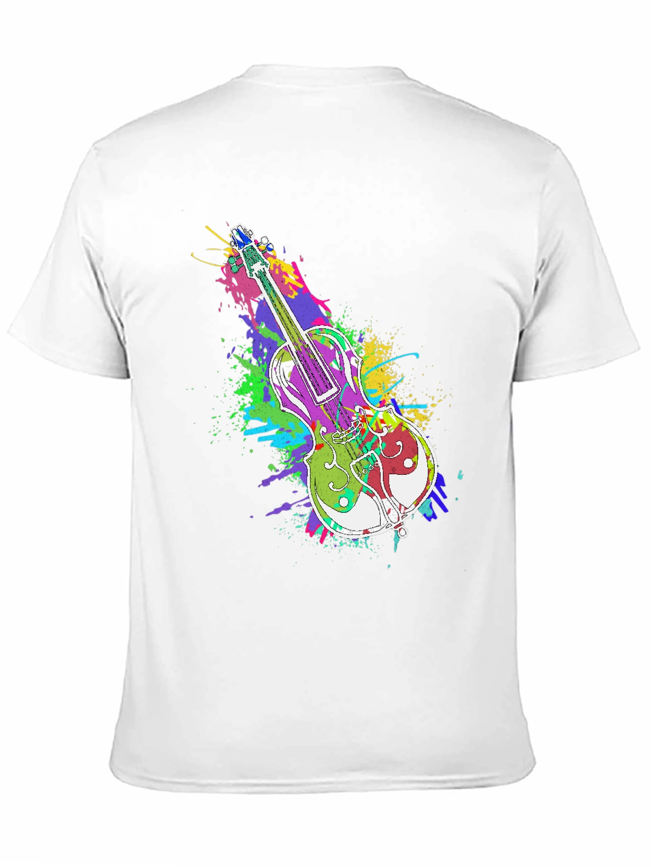 Black Colorful Violin Splatter Print T-Shirt - Unique Music Design view 11
