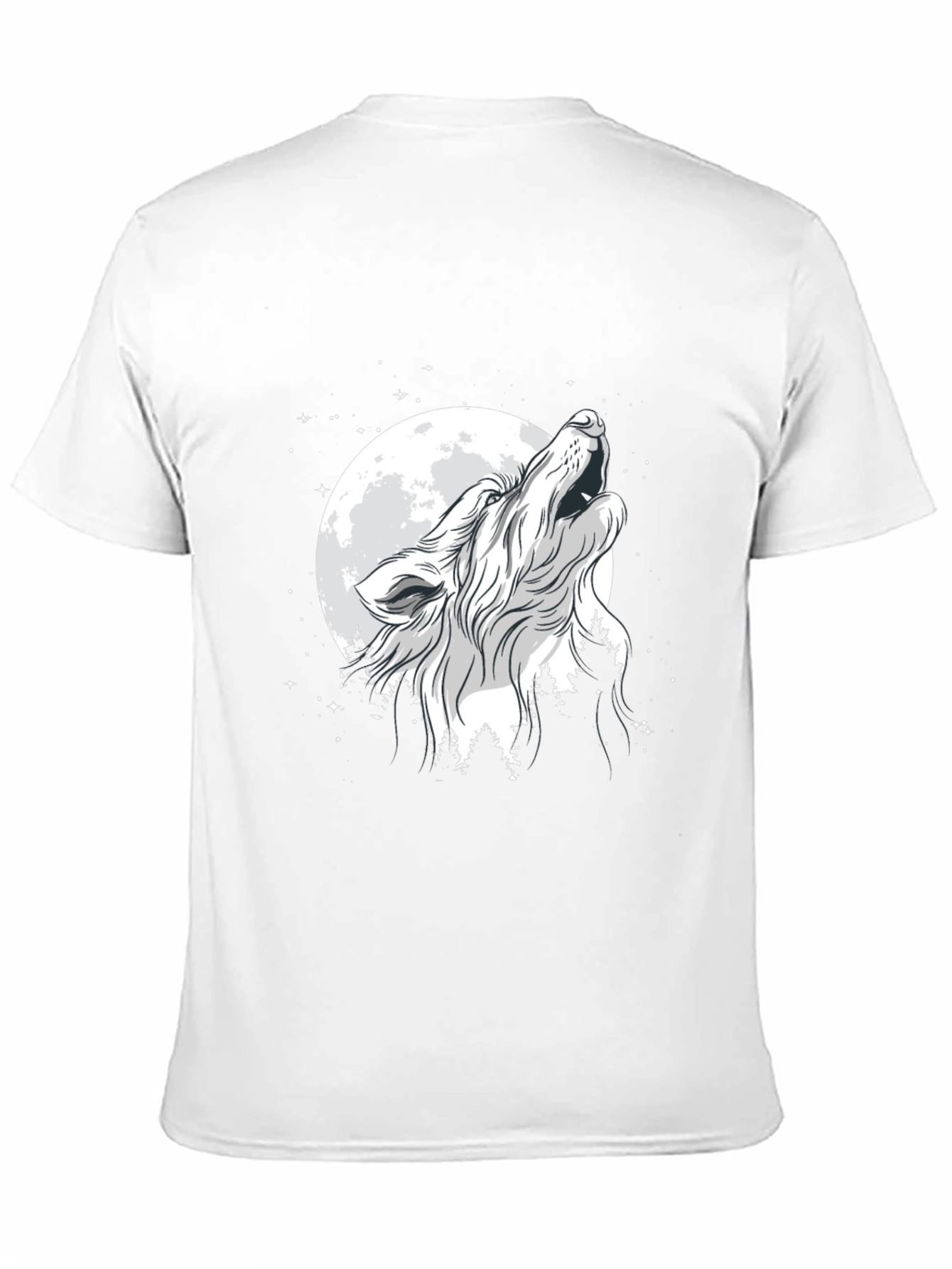 Black Wolf Howling at Moon Graphic Black T-Shirt view 11