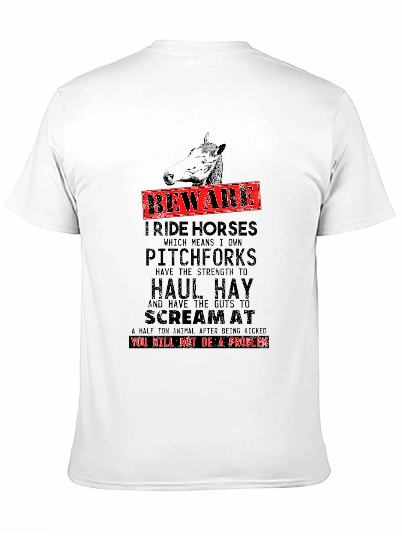 Black Beware I Ride Horses Funny Graphic T-Shirt view 11