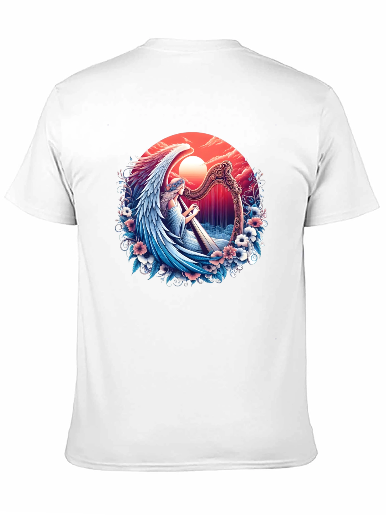 Black Angel Harpist Graphic T-Shirt - Celestial Harmony view 11