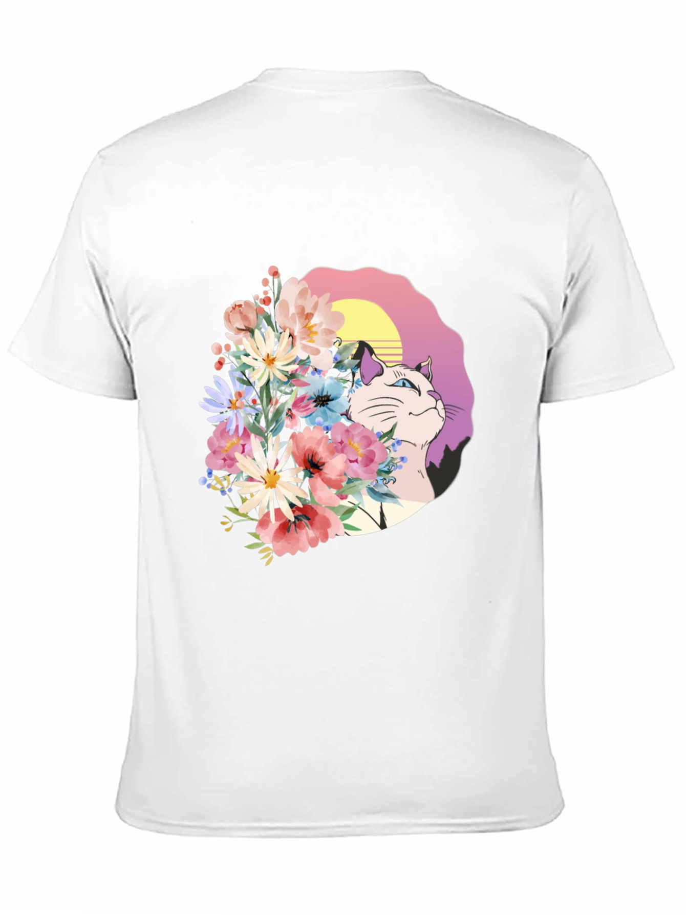 Black Floral Cat Graphic Black T-Shirt view 11