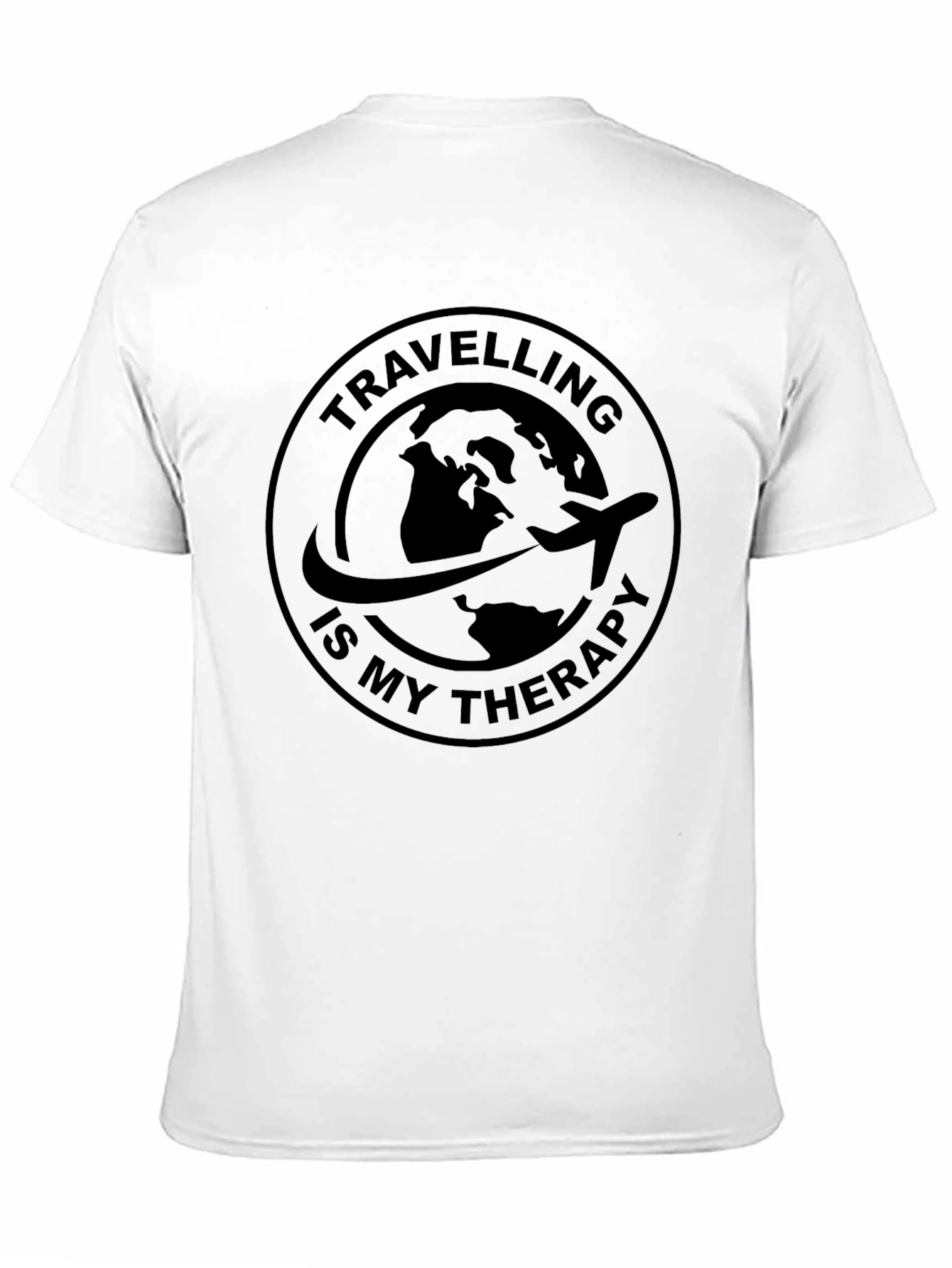 Black Travel Therapy Black T-Shirt - Globe Airplane Design view 11