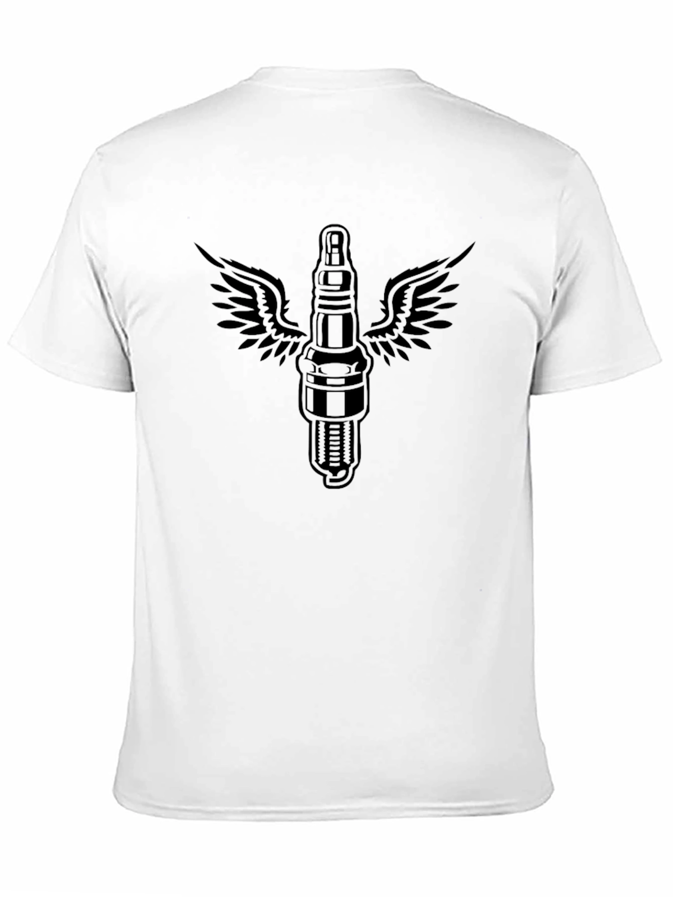 Black Men's Black T-Shirt with Flying Spark Plug Graphic view 11