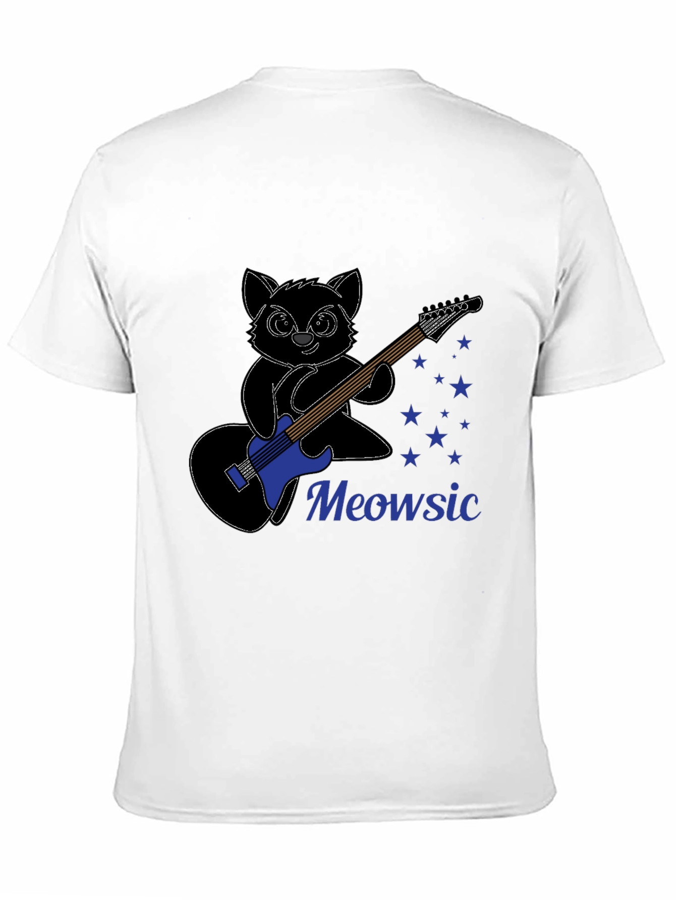 Black Meowsic T-Shirt: Cat Playing Guitar view 11