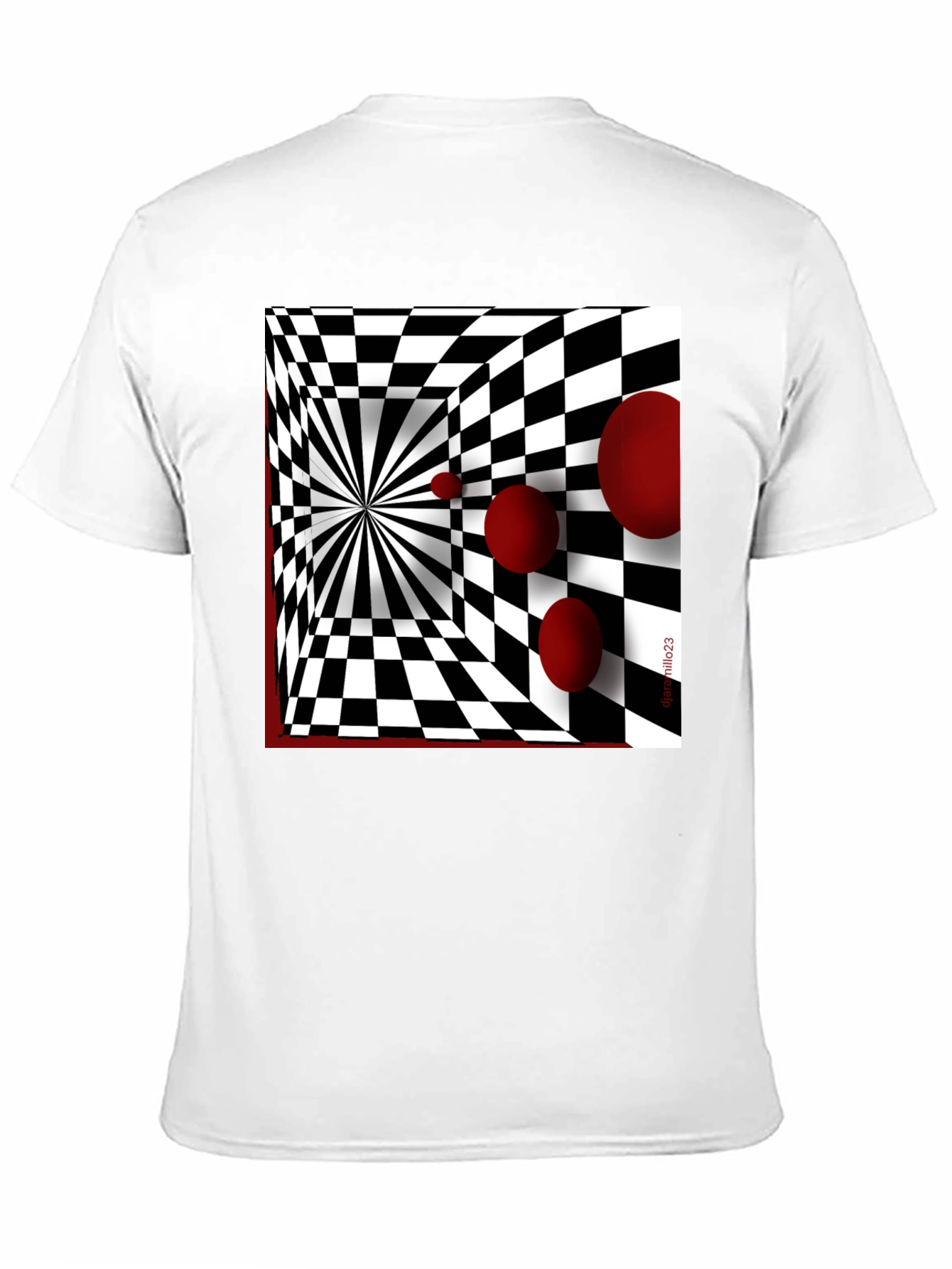Black Optical Illusion Red Orb Black T-Shirt view 11