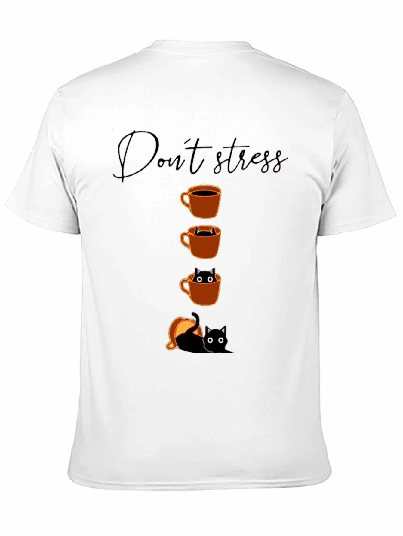 Black Don't Stress Coffee Cat T-Shirt view 11