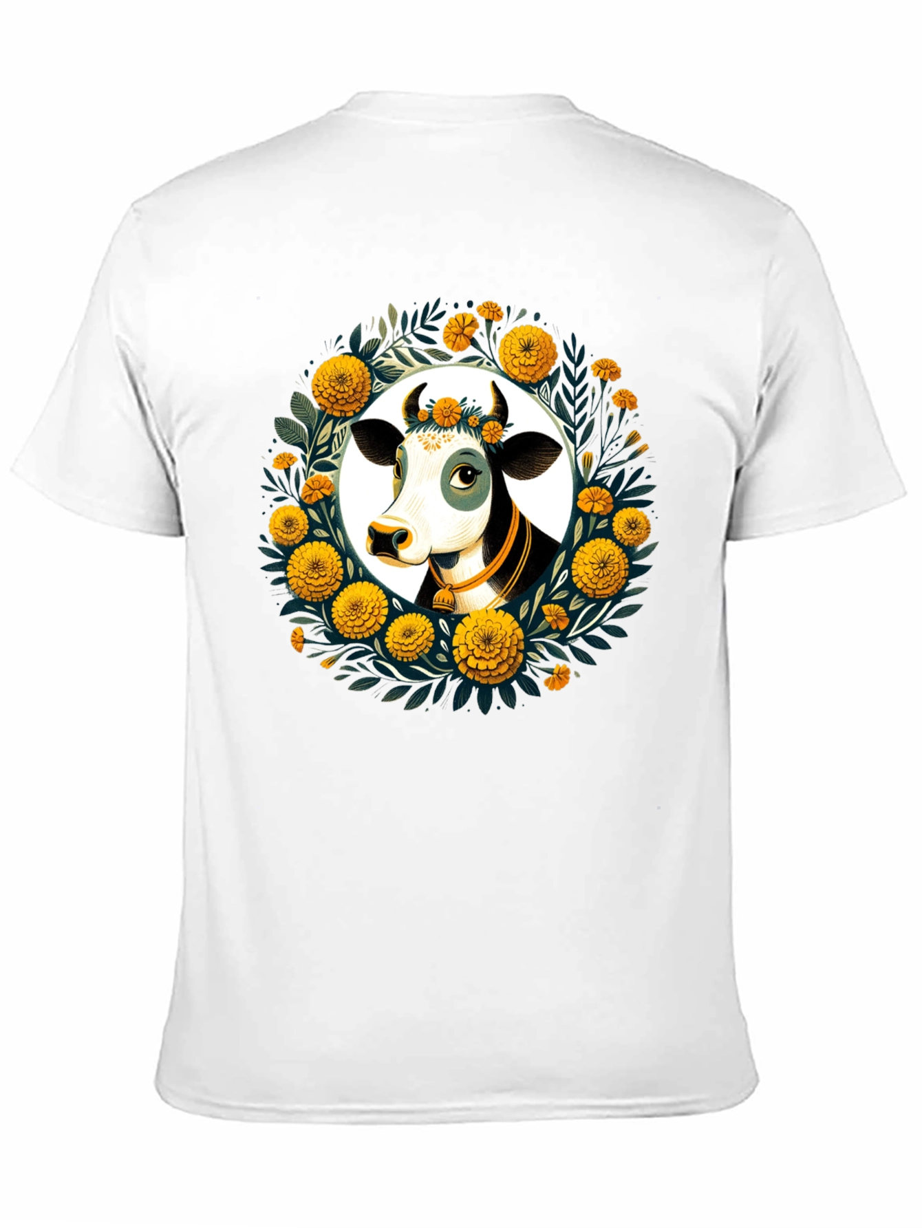 Black Floral Cow Graphic Tee - Black Unisex T-Shirt view 11