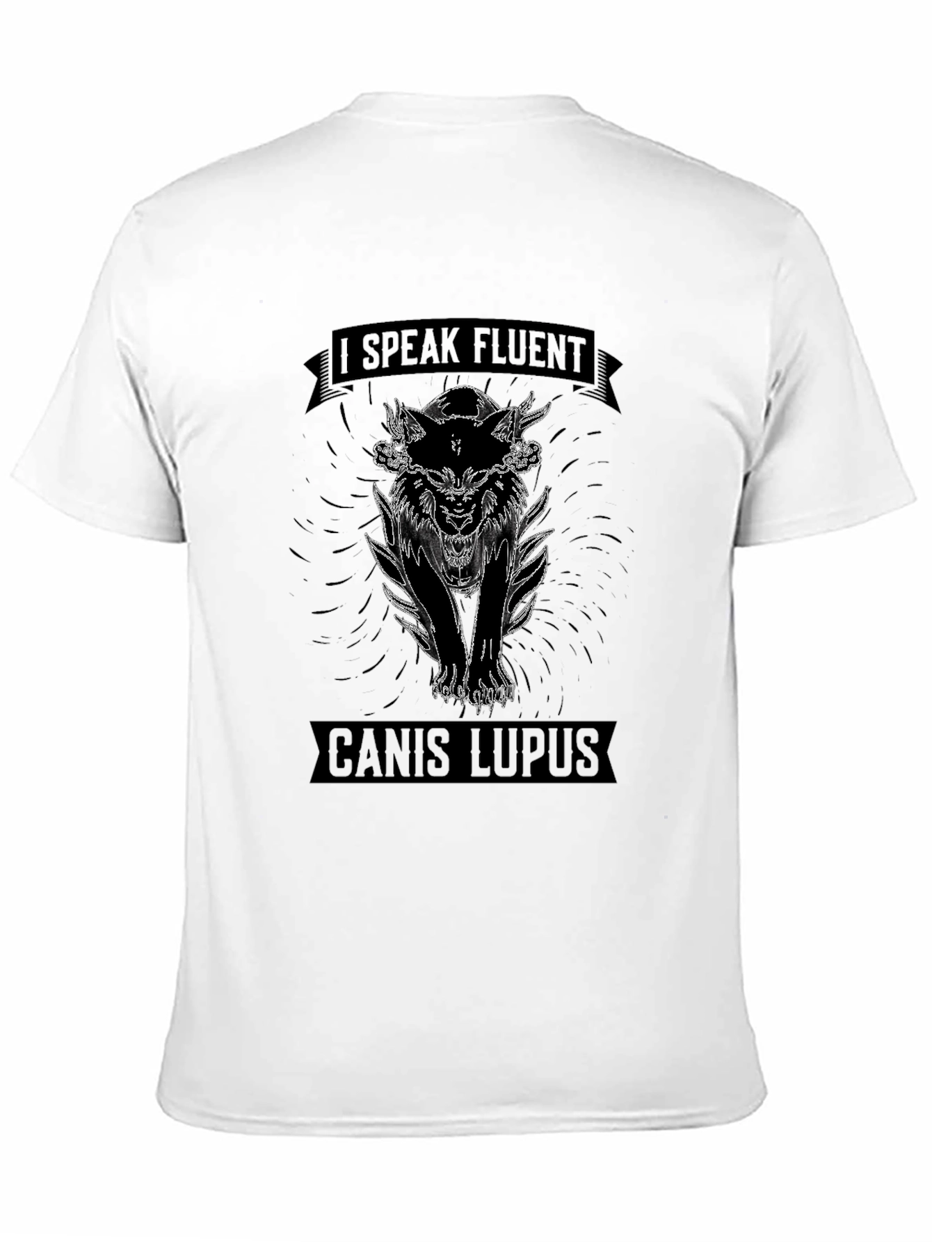Black I Speak Fluent Canis Lupus T-Shirt - Graphic Wolf Design view 11