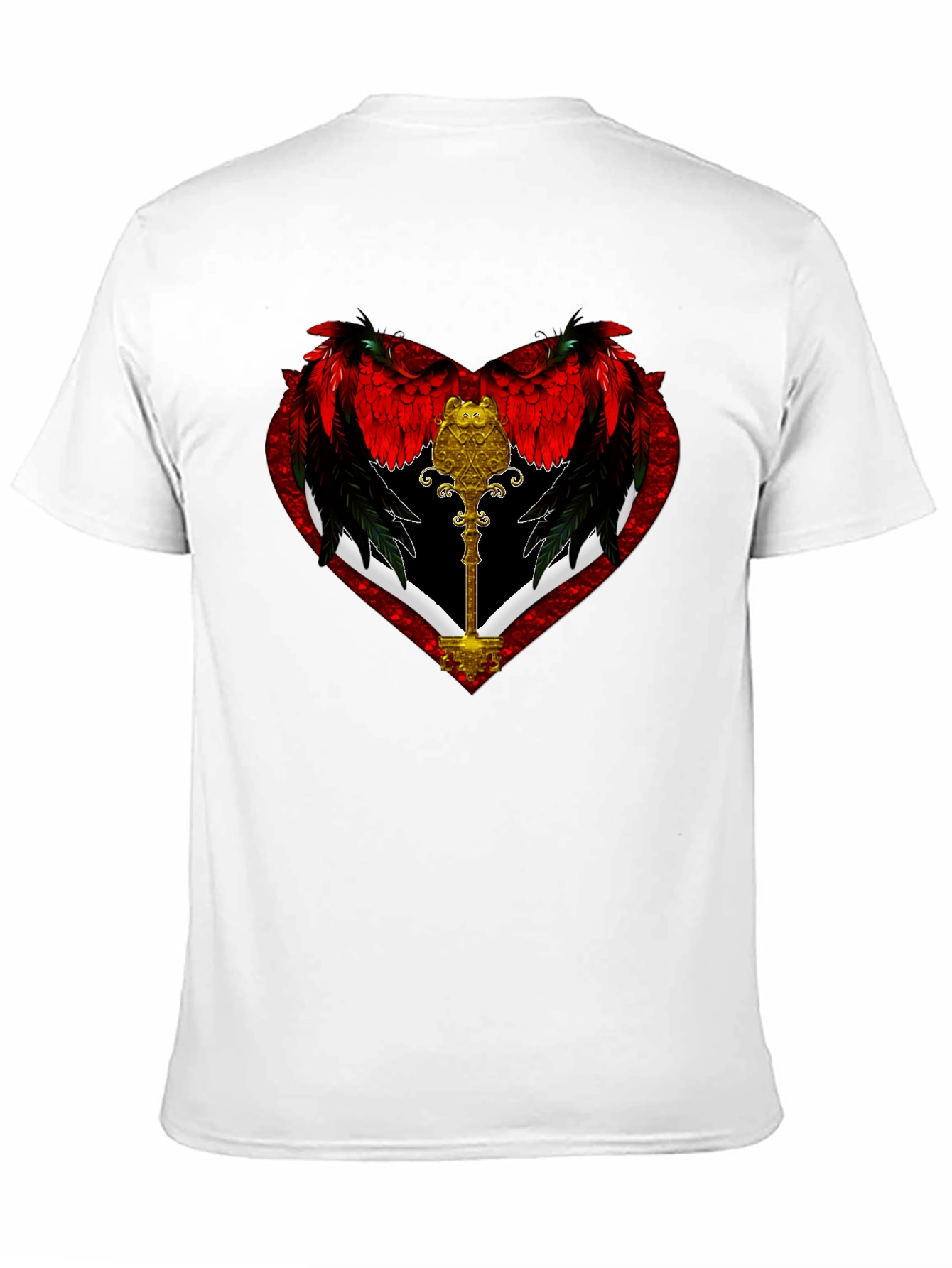 Black Winged Heart Key Graphic Black T-Shirt view 11
