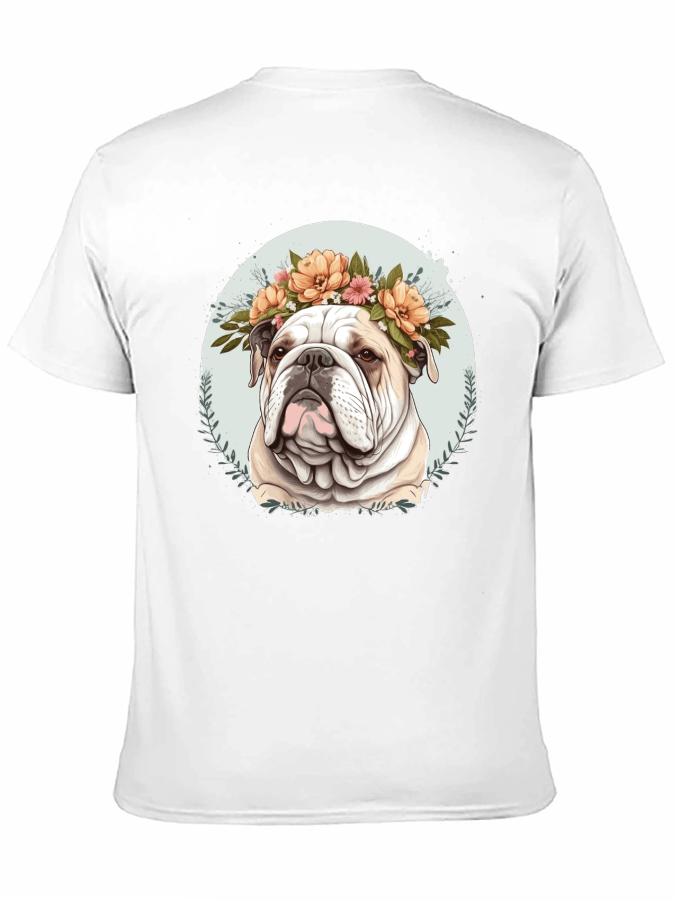 Black Bulldog Floral Crown Black T-Shirt view 11