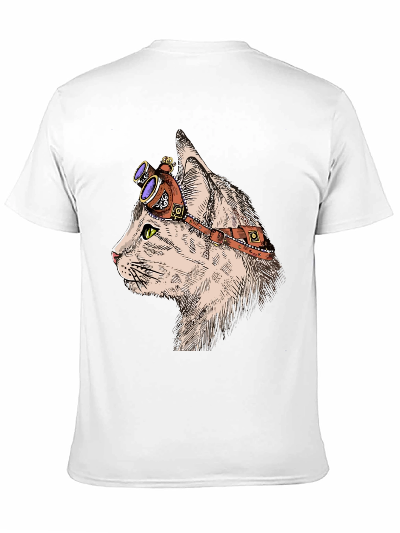 Black Steampunk Cat T-Shirt: Cool Feline with Goggles view 11