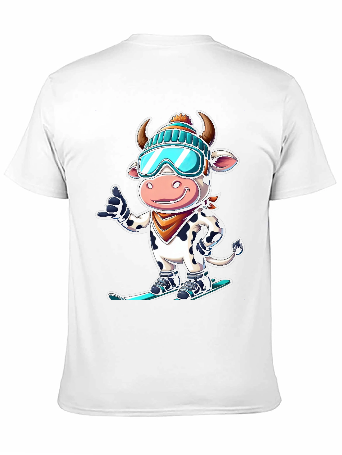 Black Skiing Cow Graphic Tee - Fun Winter T-Shirt view 11
