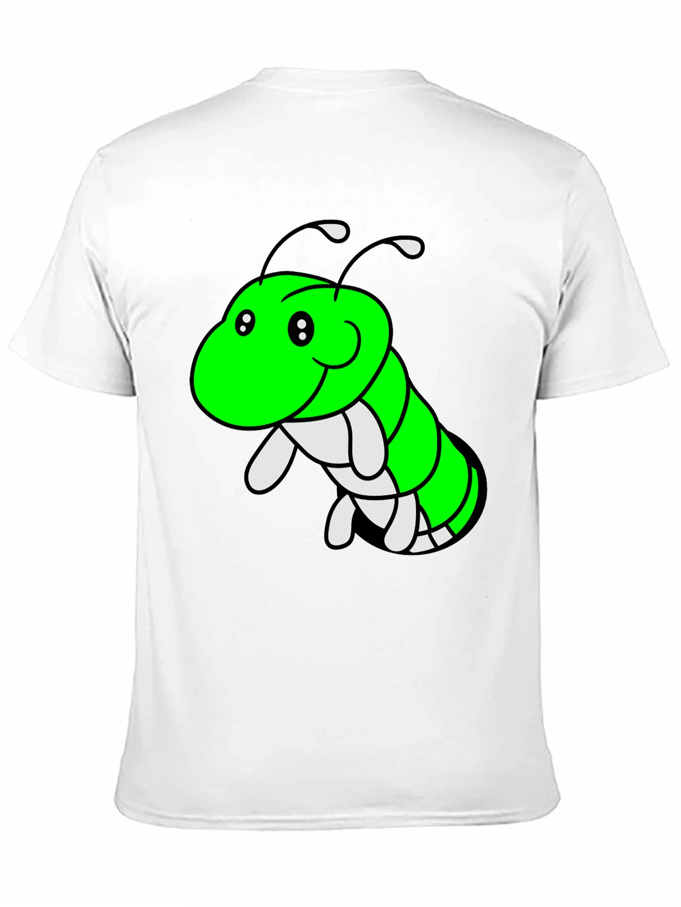 Black Cartoon Caterpillar Graphic Tee - Black Cotton T-Shirt view 11