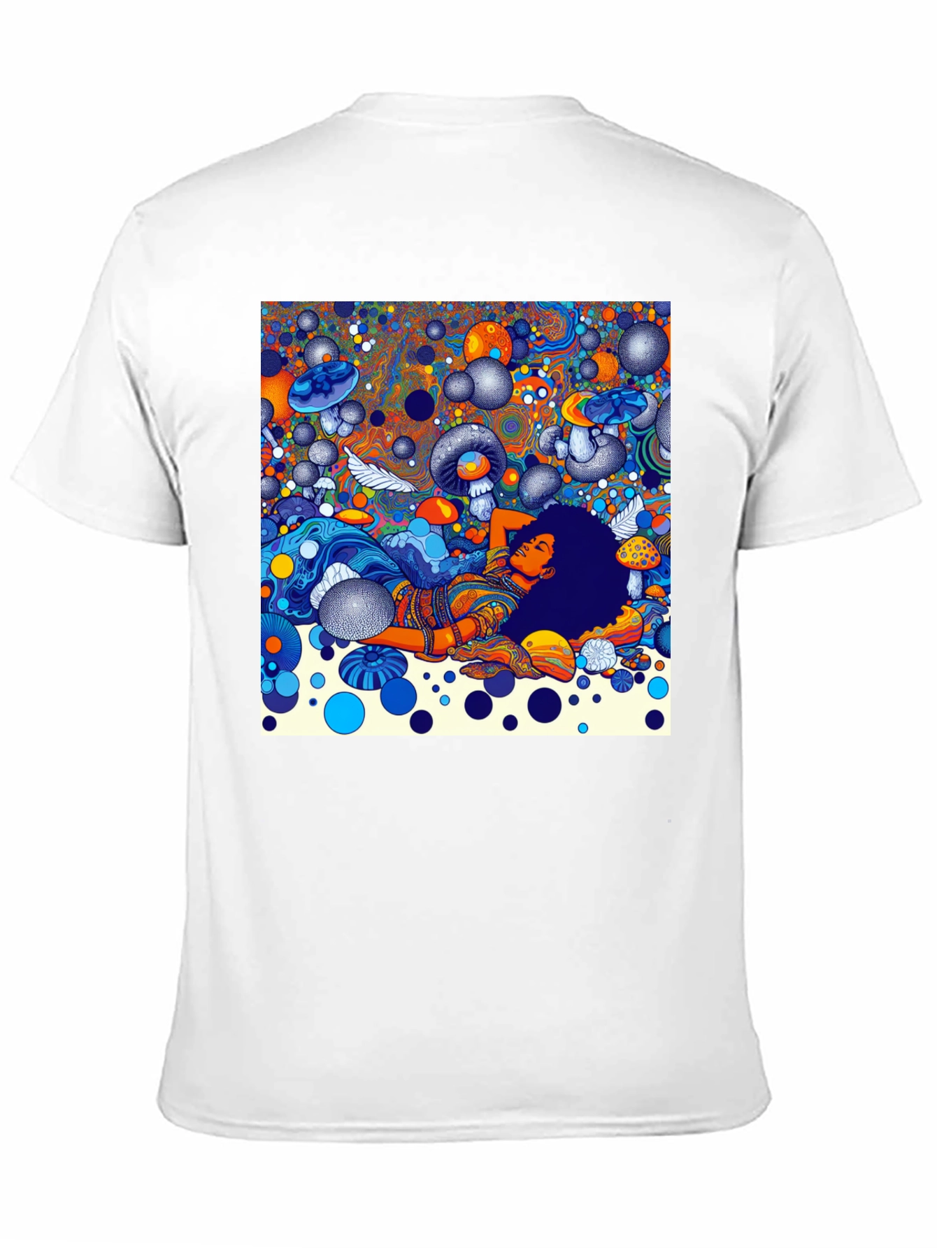 Black Psychedelic Dream T-Shirt - Colorful Mushroom Scene view 11