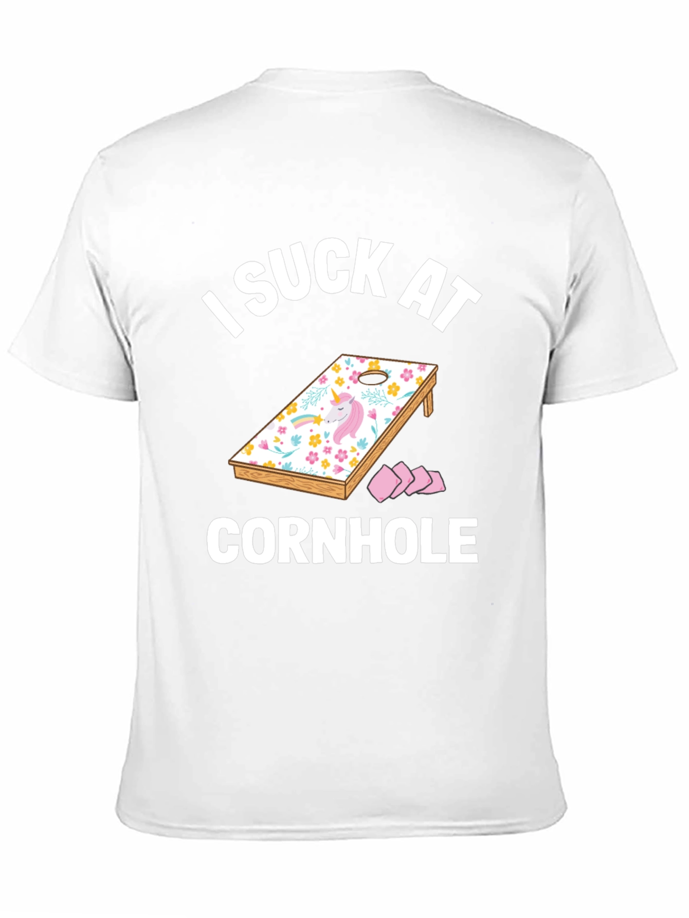 Black I Suck at Cornhole T-Shirt - Unicorn Design view 11