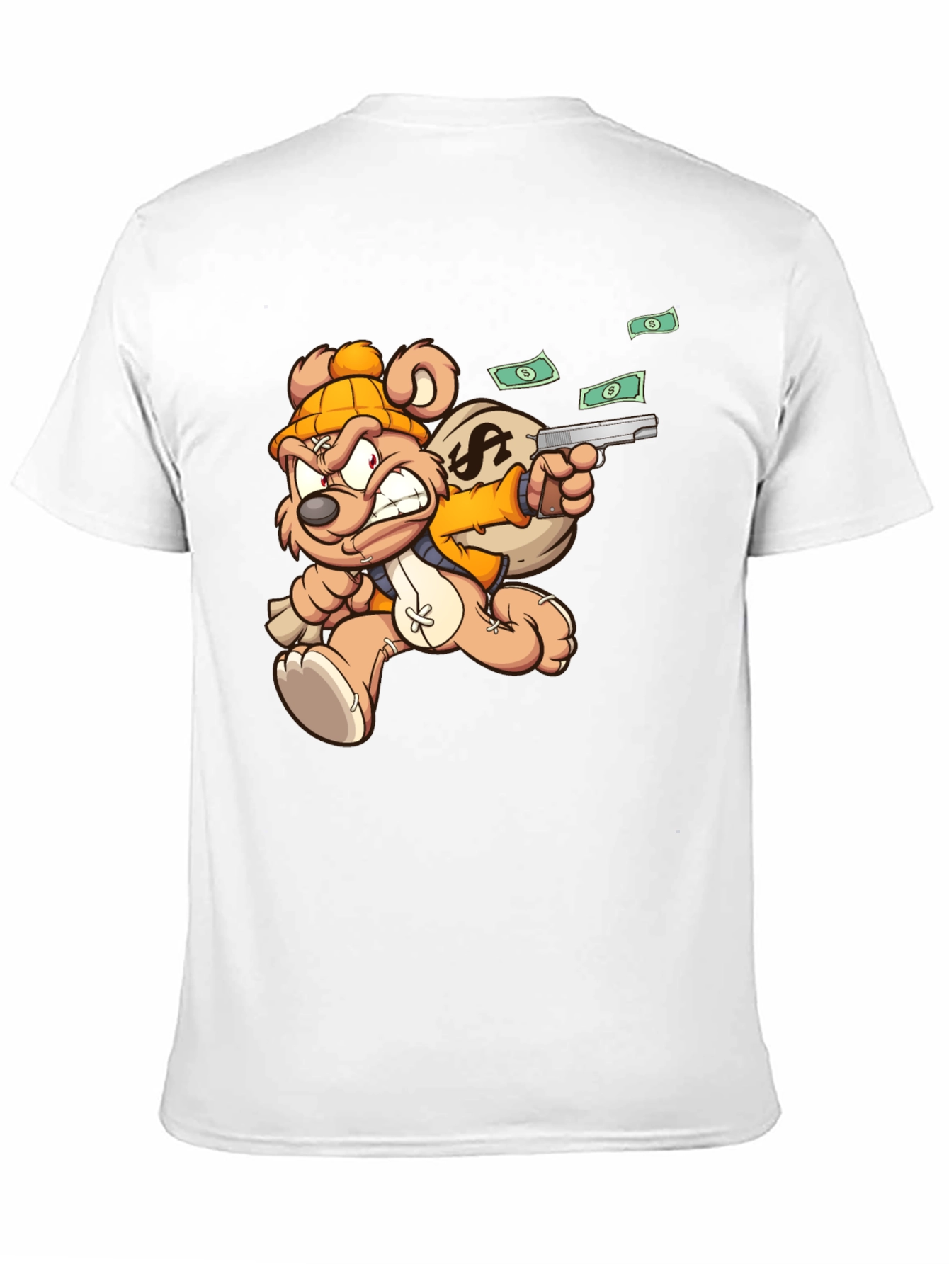 Black Cartoon Teddy Bear with Gun T-Shirt view 11