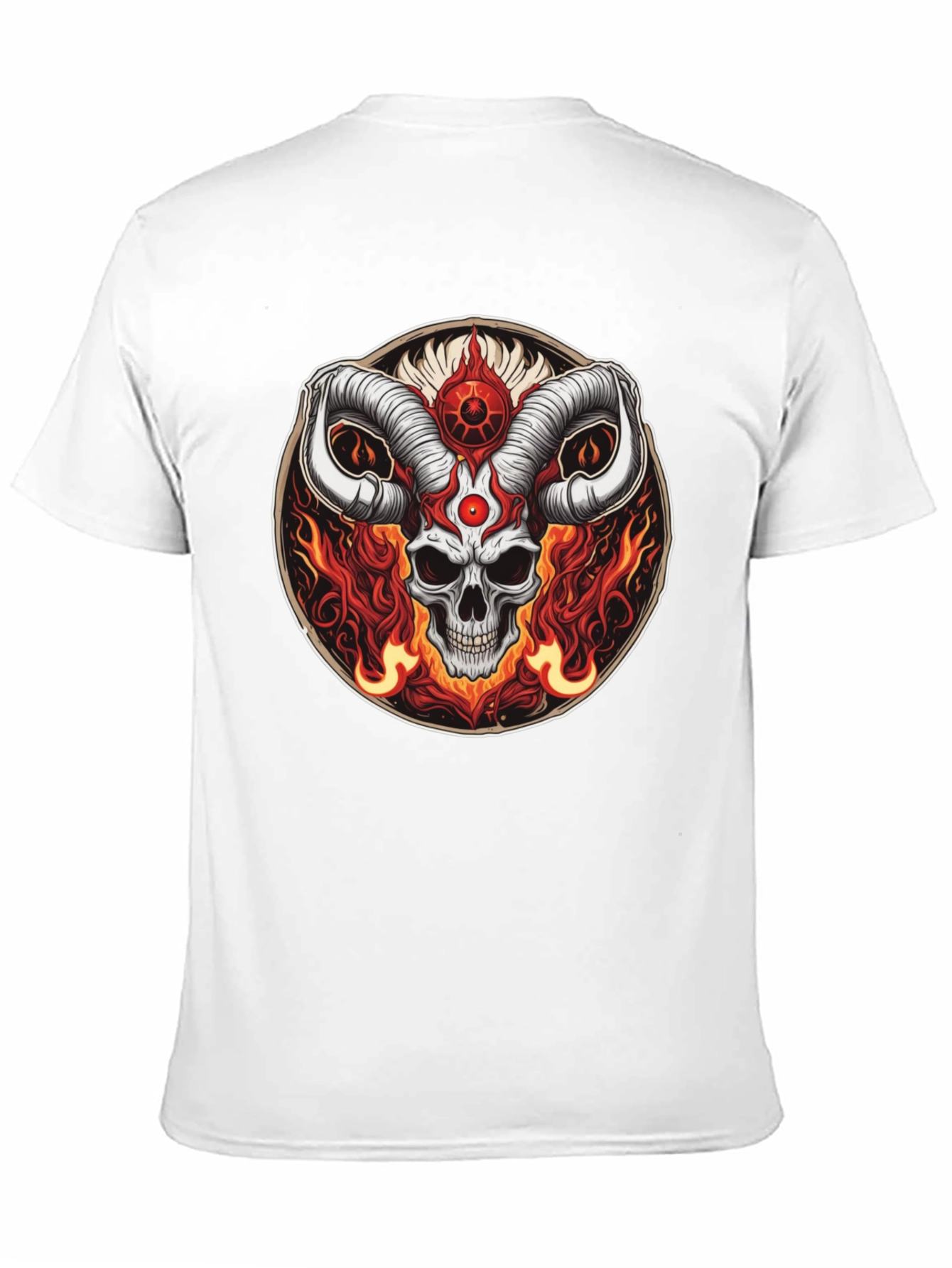 Black Skull Horns Fire Graphic Tee - Black Cotton Shirt view 11