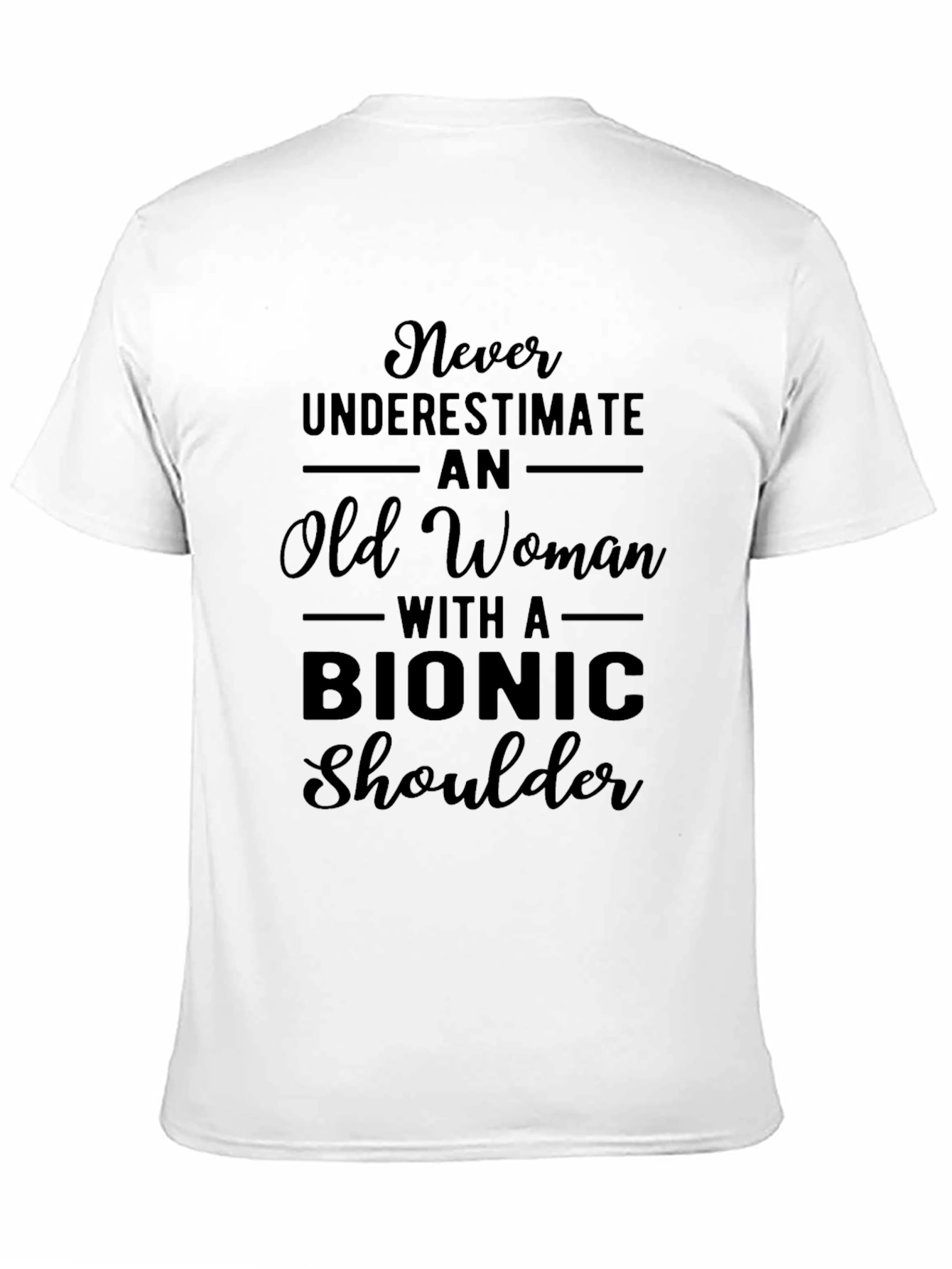 Black Bionic Shoulder Old Woman Graphic T-Shirt view 11