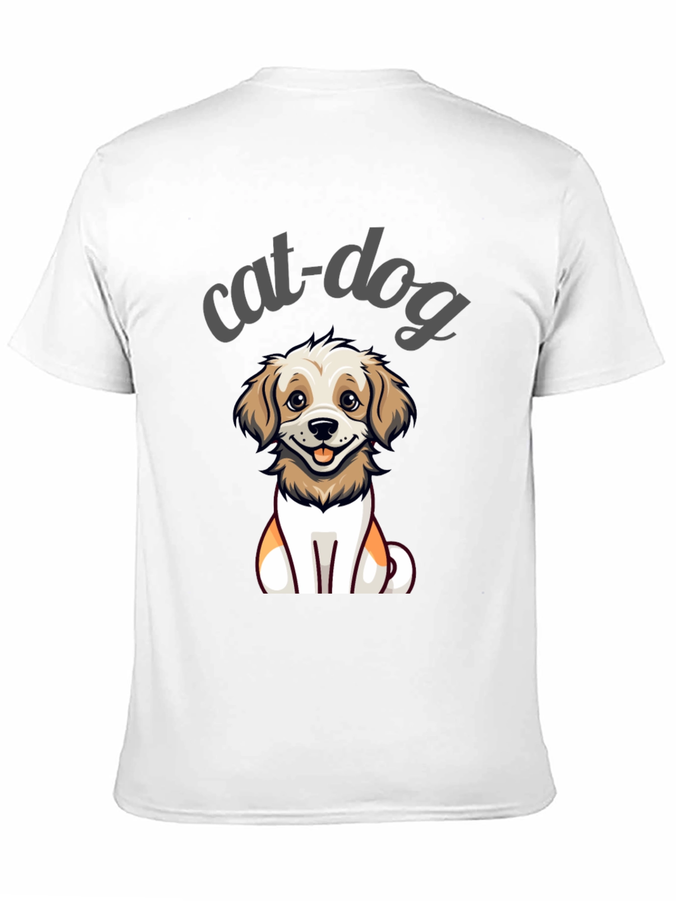 Black Cute Cat-Dog Cartoon Graphic Tee - Unisex Black T-Shirt view 11