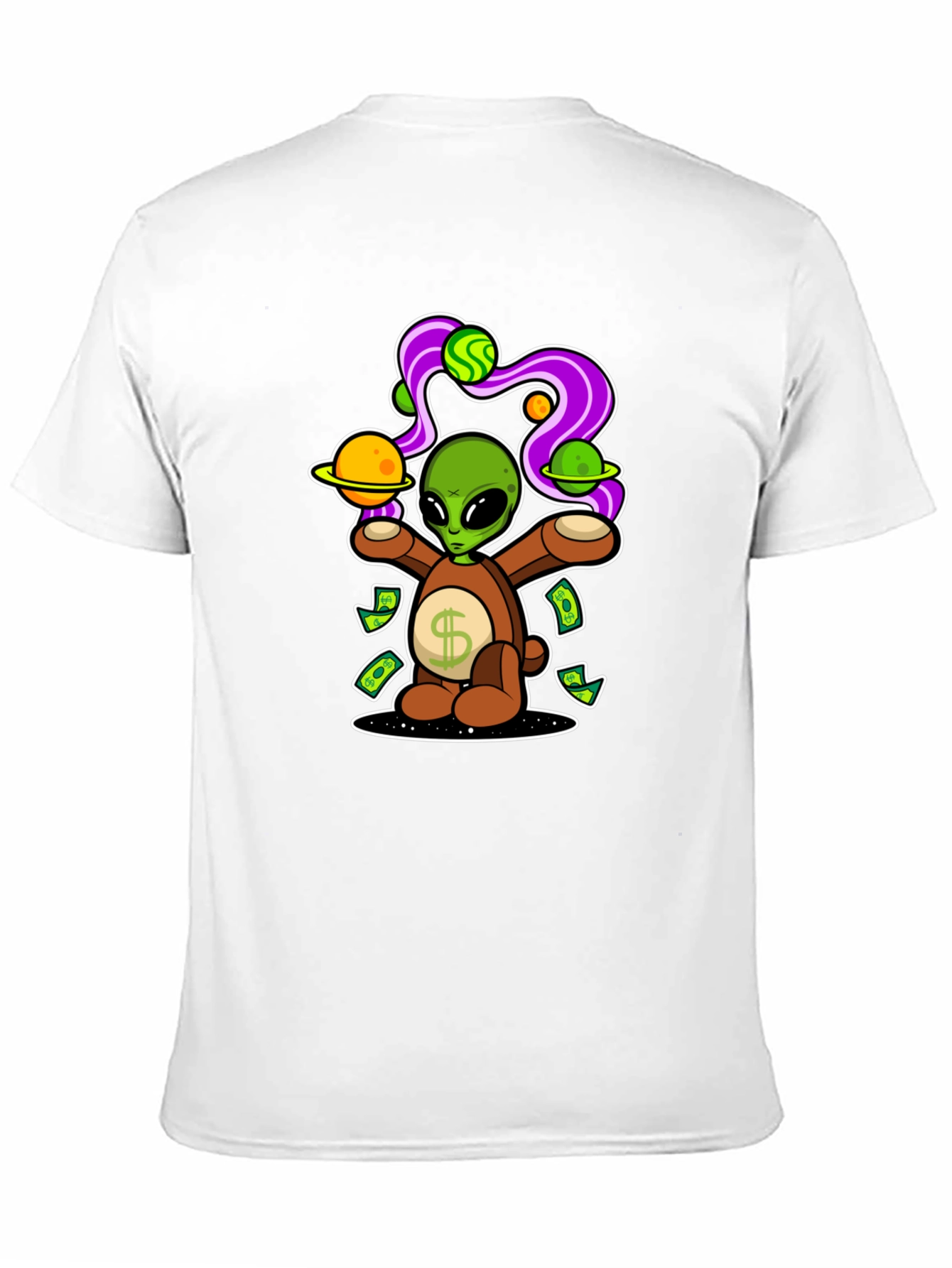 Black Alien Bear Money Graphic T-Shirt view 11