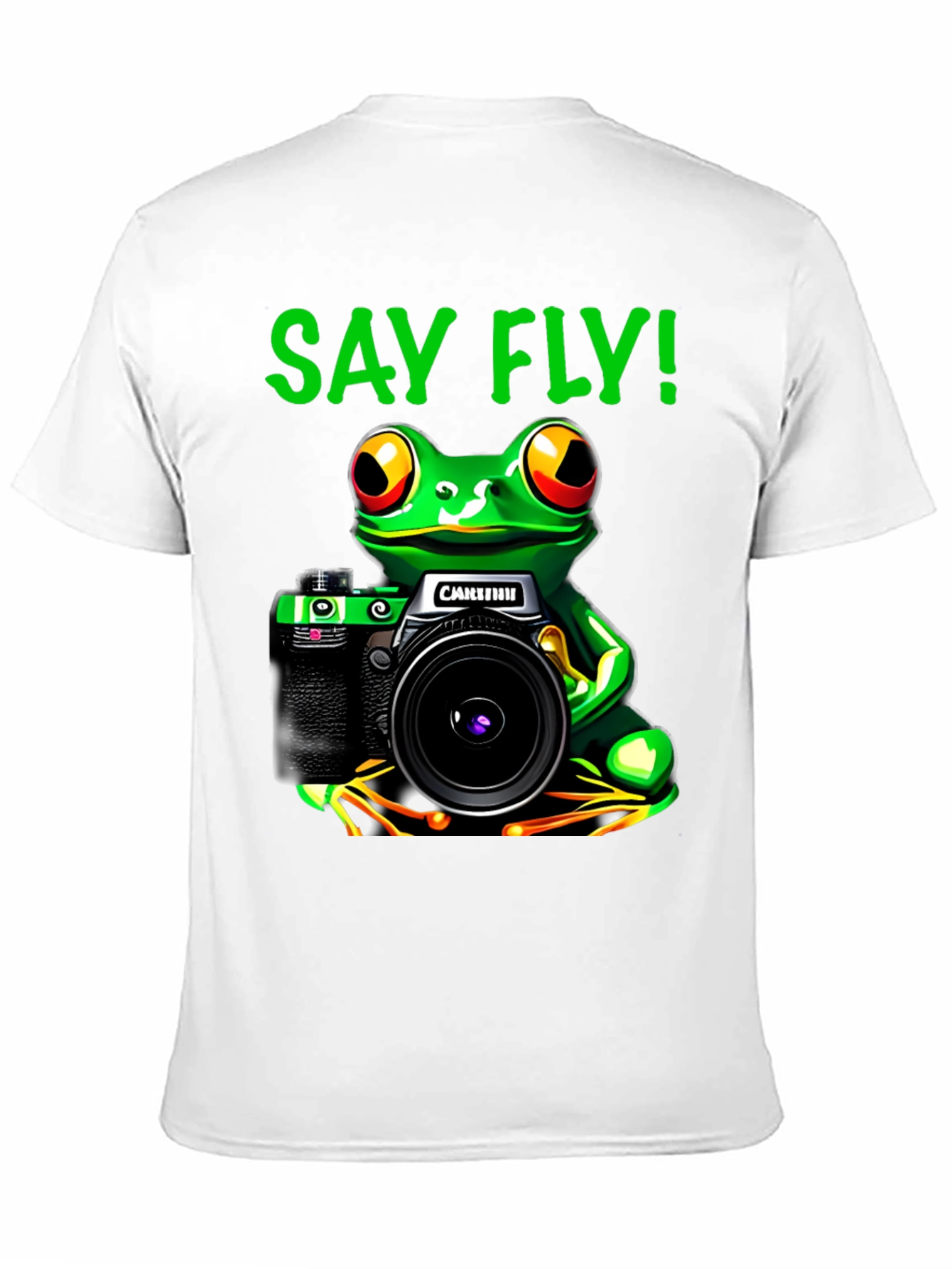 Black Frog Photographer T-Shirt - Say Fly! Black Cotton Tee view 11