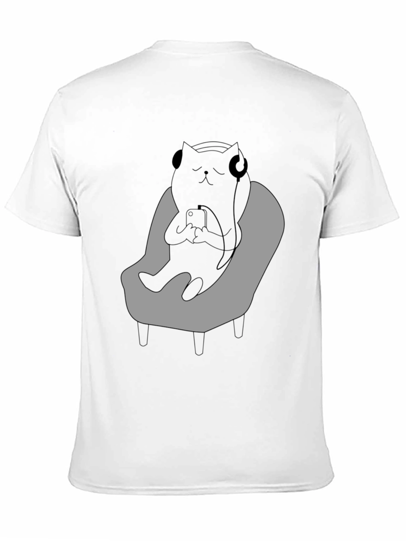 Black Chill Cat T-Shirt - Relaxed Black Cat with Headphones view 11