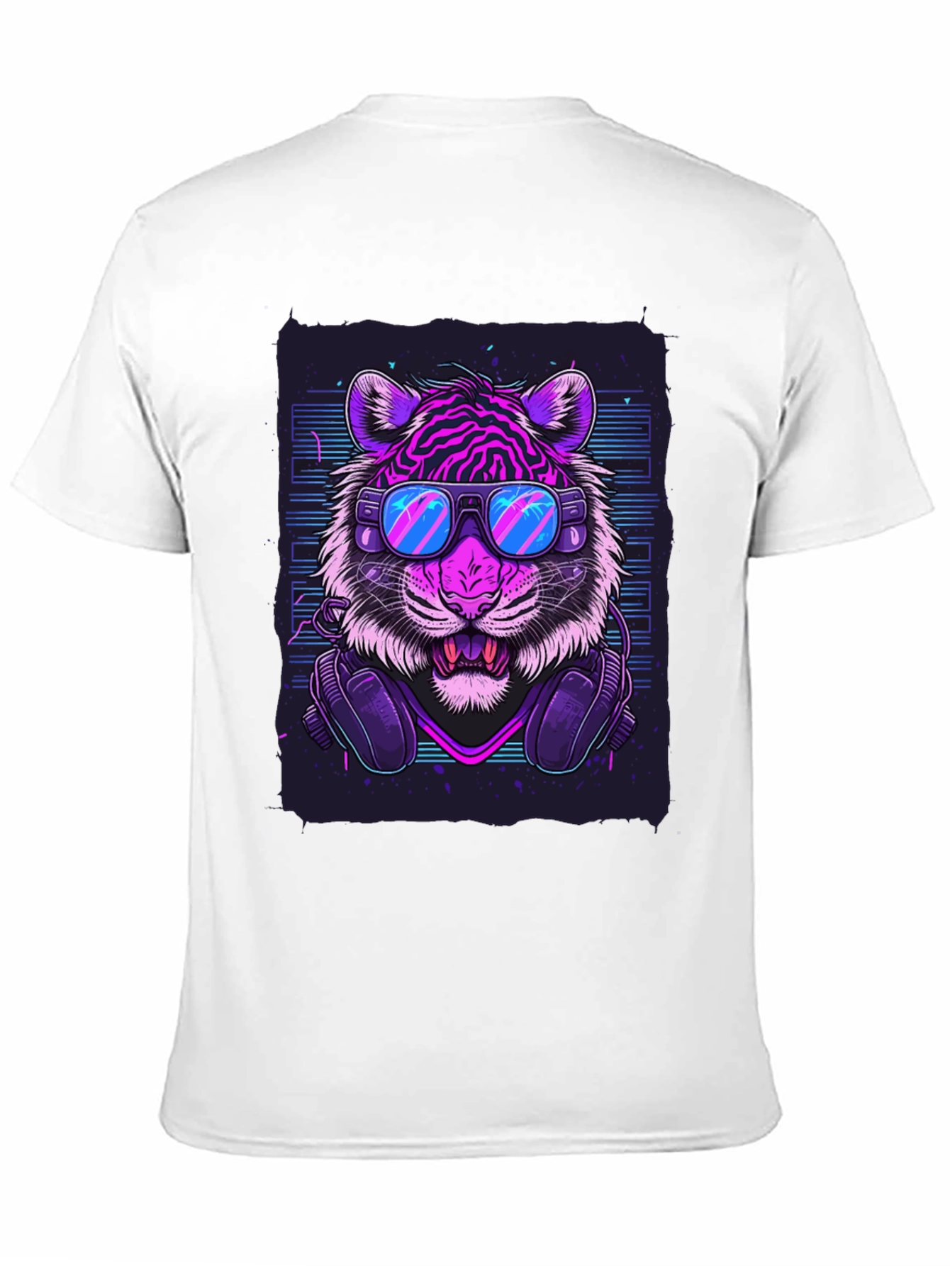 Black Neon Tiger Graphic Tee - Cool Animal Print T-Shirt view 11