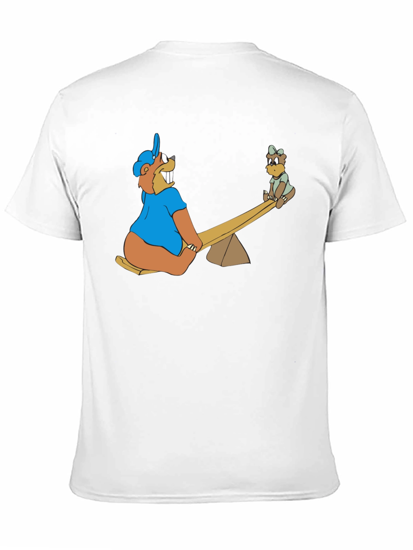 Black Cartoon Beaver See-Saw Black T-Shirt view 11