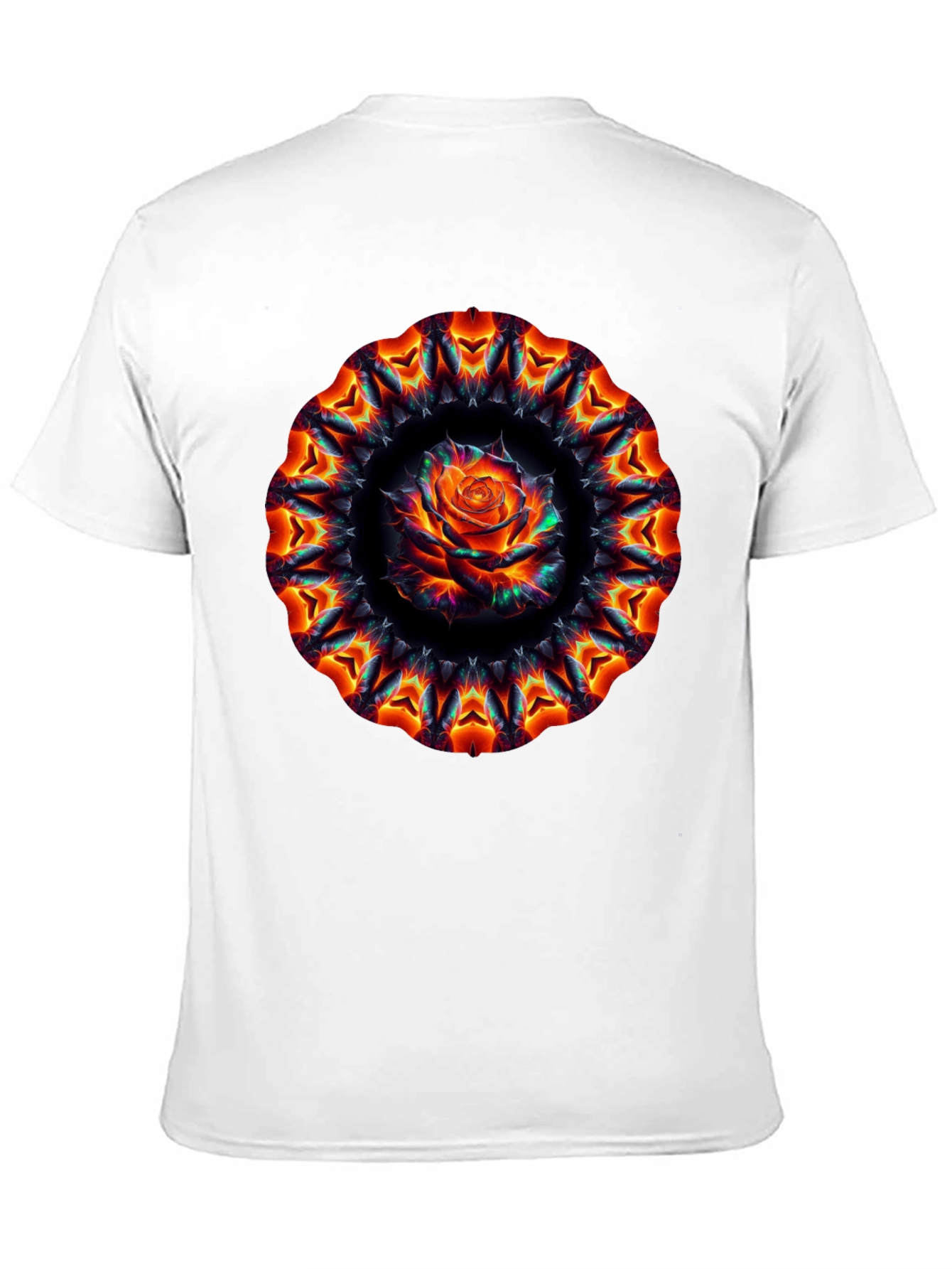 Black Fiery Rose Mandala Black T-Shirt view 11