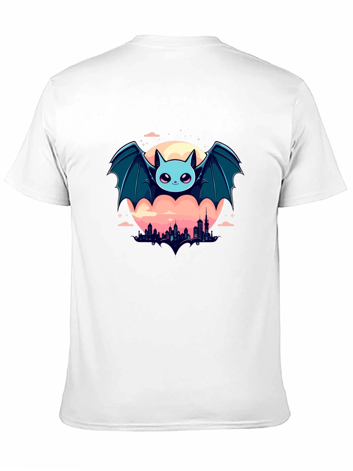 Black Cute Bat Over City Graphic Tee view 11
