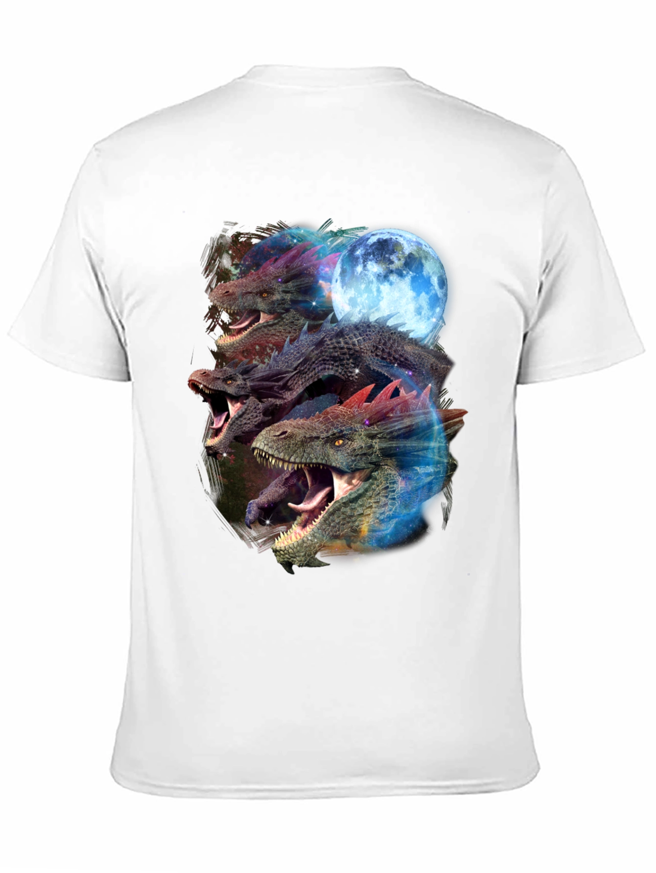 Black Dragon Trio Moon Black T-Shirt Graphic Print view 11
