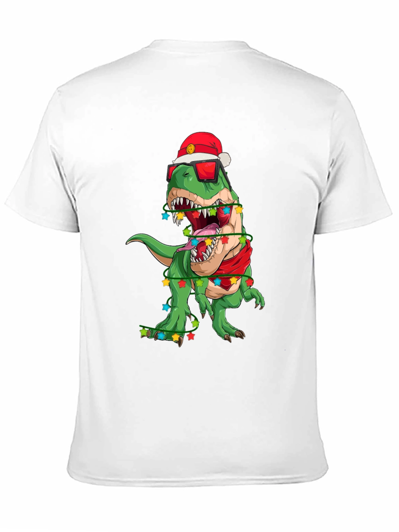Black Festive Dinosaur T-Shirt: Holiday T-Rex in Santa Hat view 11