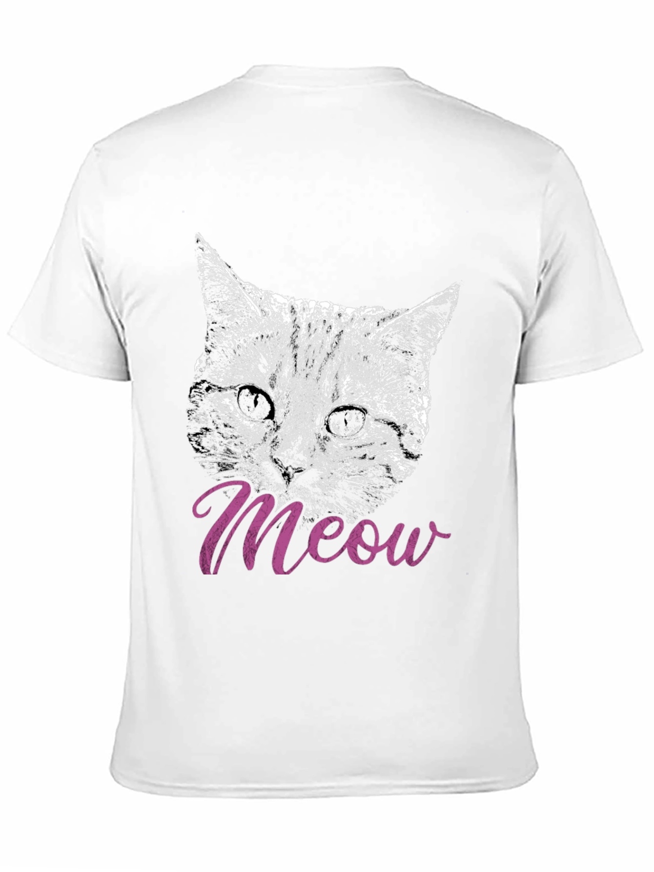 Black Cat Meow T-Shirt, Black, Crew Neck, Casual view 11