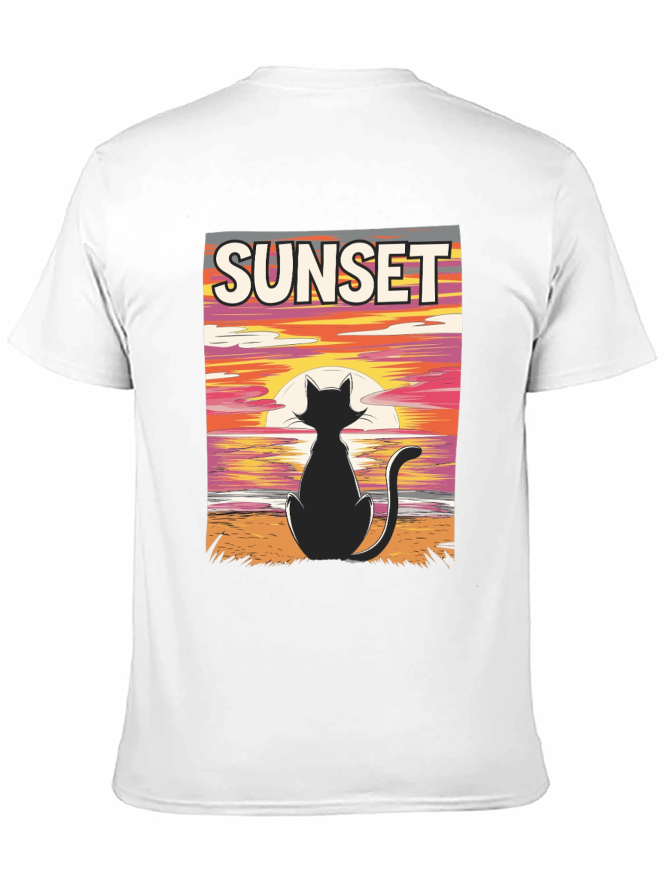 Black Sunset Cat Graphic T-Shirt - Black view 11