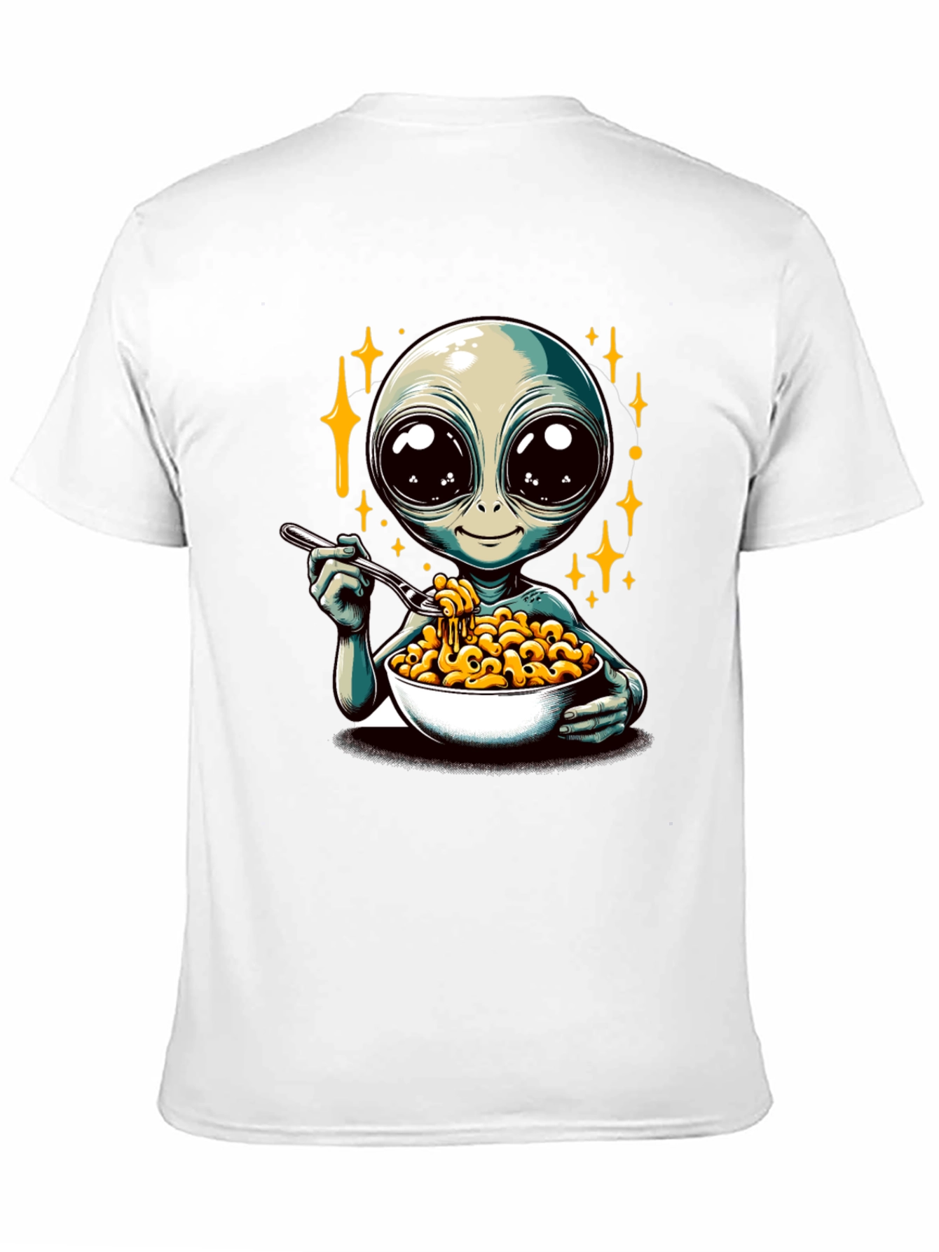 Black Alien Eating Mac & Cheese Graphic T-Shirt view 11