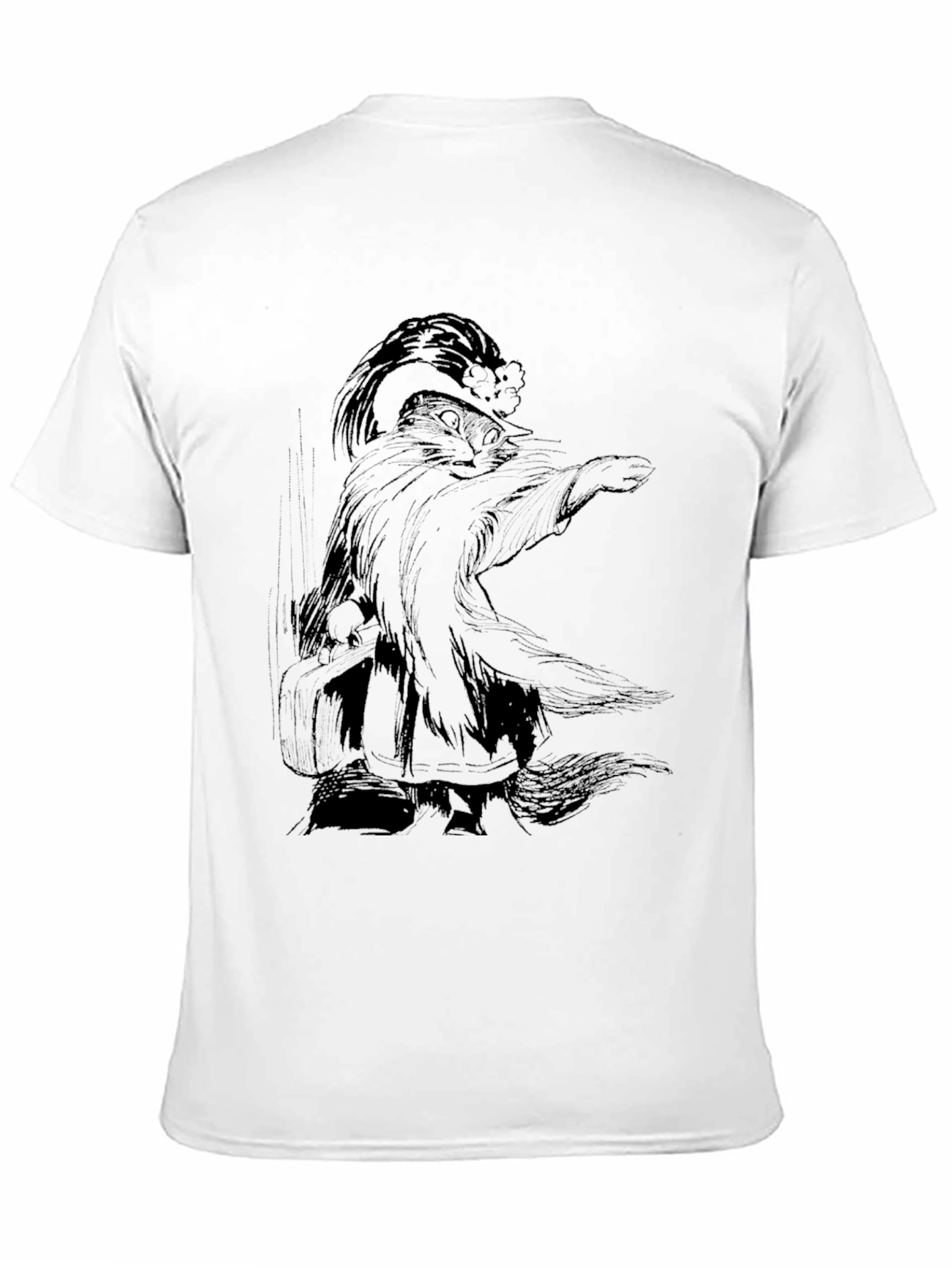 Whimsical Wizard Cat Graphic Tee - Black Cotton T-Shirt - 11