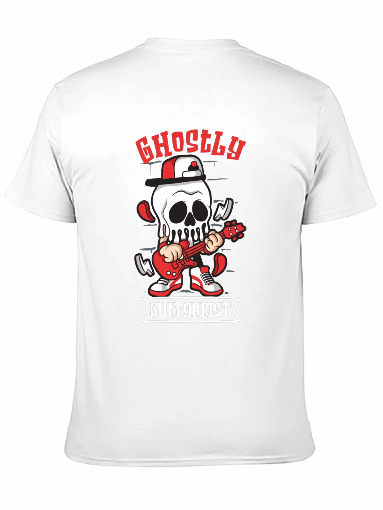 Black Ghostly Guitarist Graphic Tee - Rocker Skull Shirt view 11