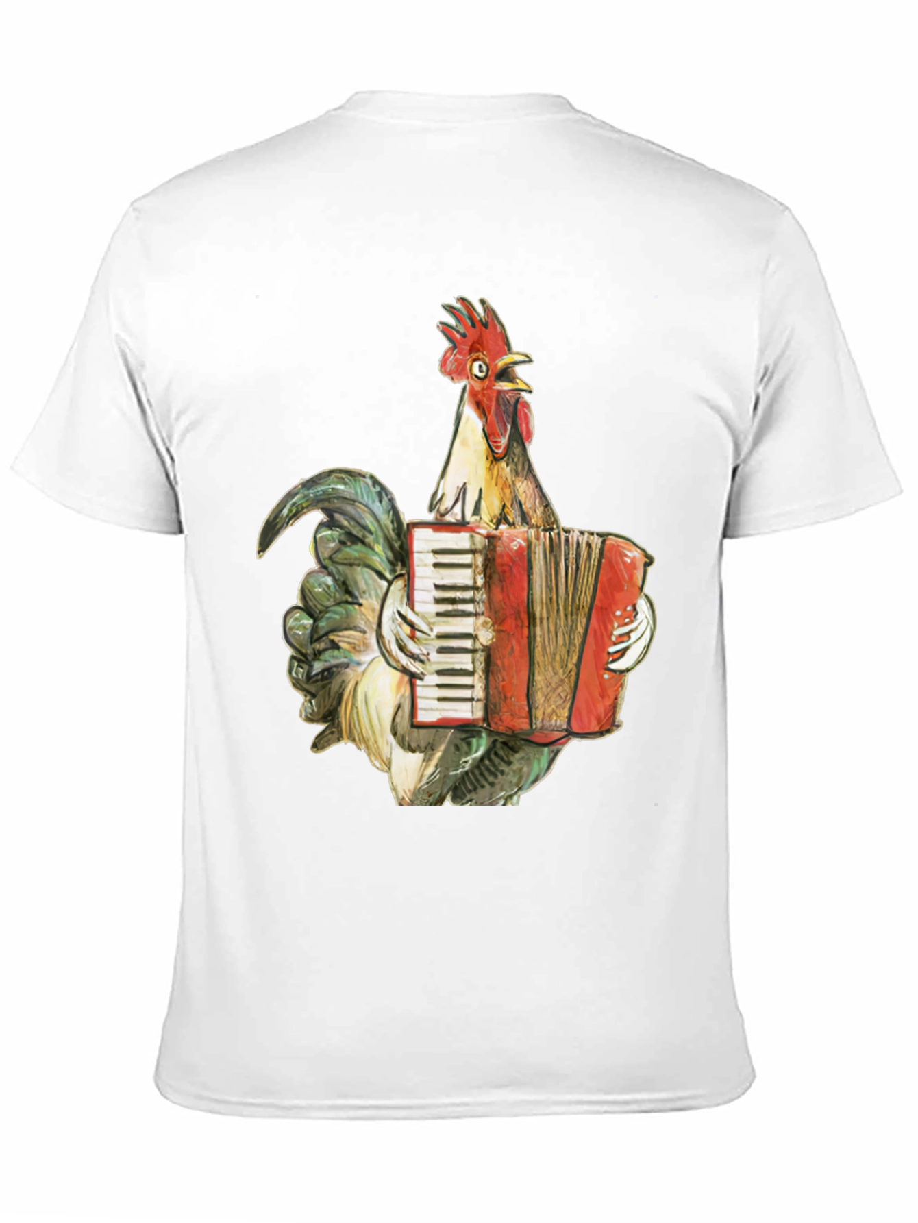 Black Funny Rooster Accordion T-Shirt - Novelty Tee view 11