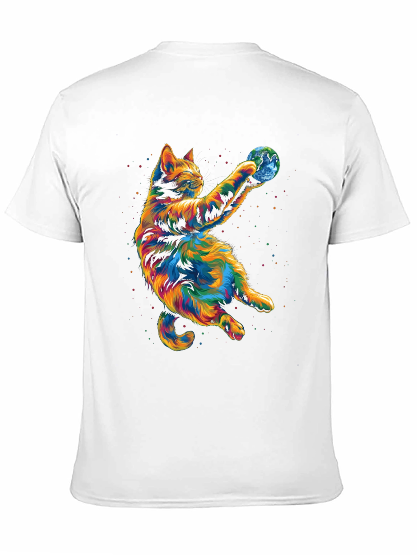 Black Colorful Cat Earth Graphic Tee view 11