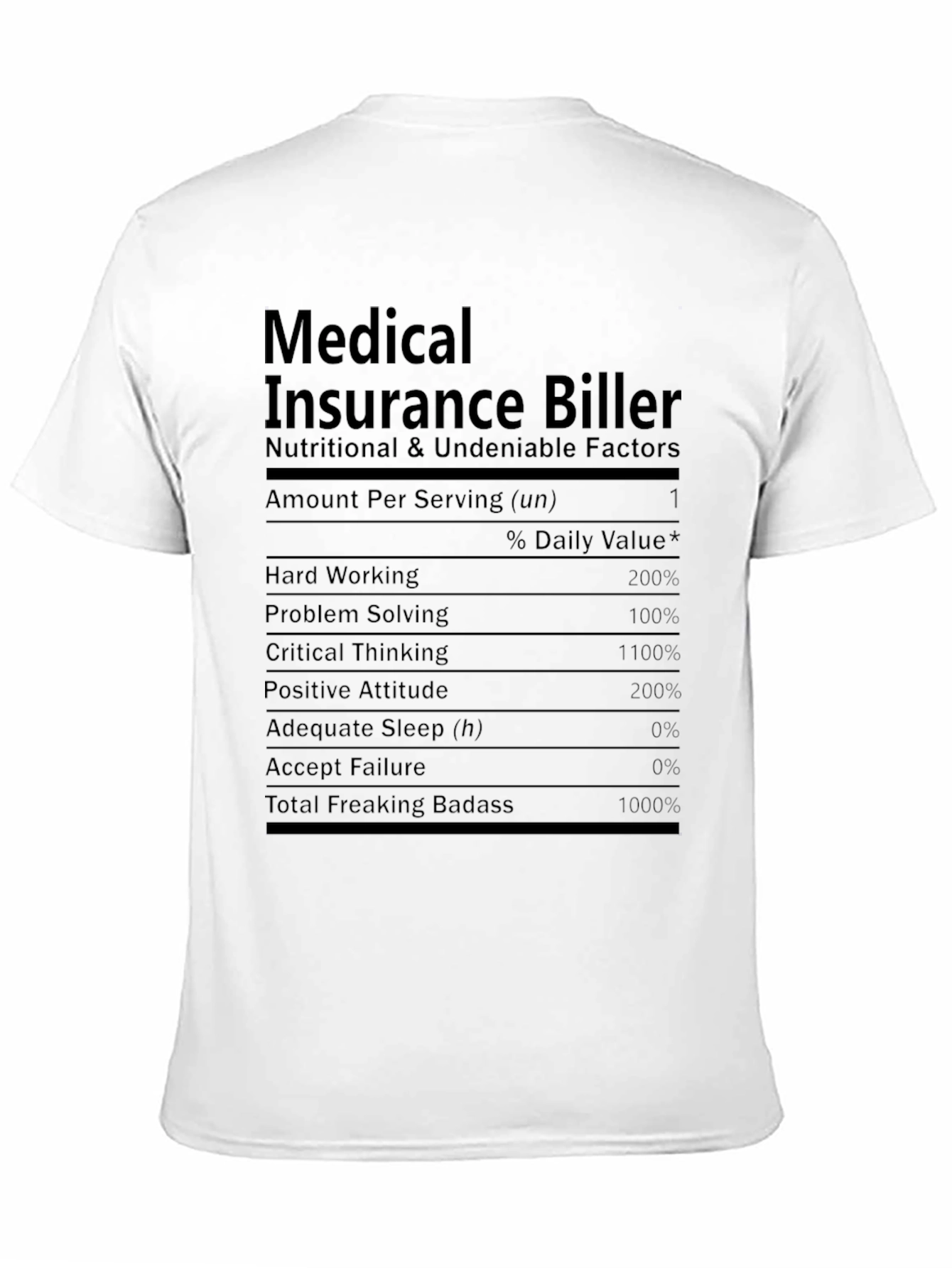 Black Medical Insurance Biller Nutrition Facts T-Shirt view 11
