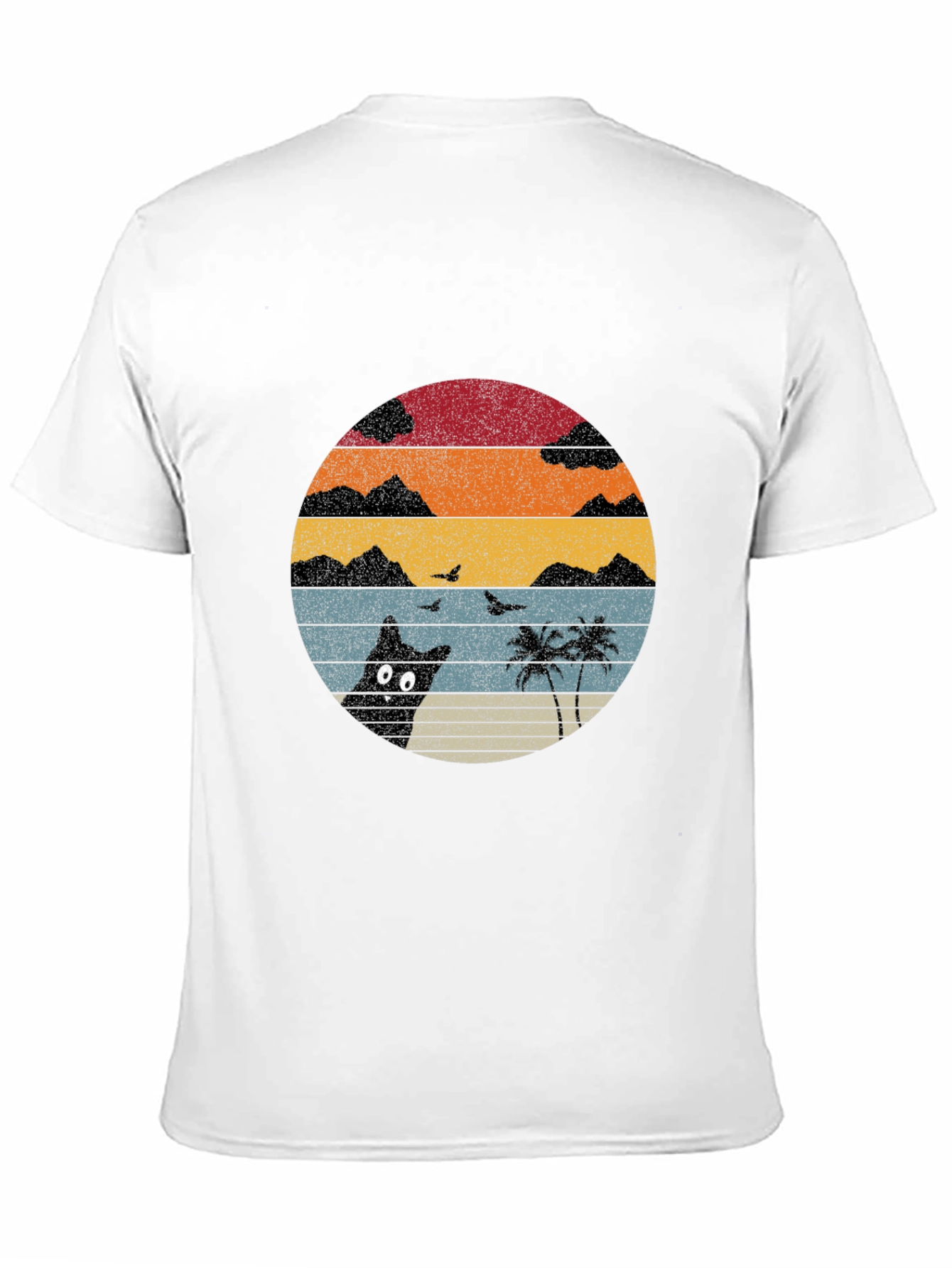 Black Retro Sunset Cat T-Shirt - Black view 11