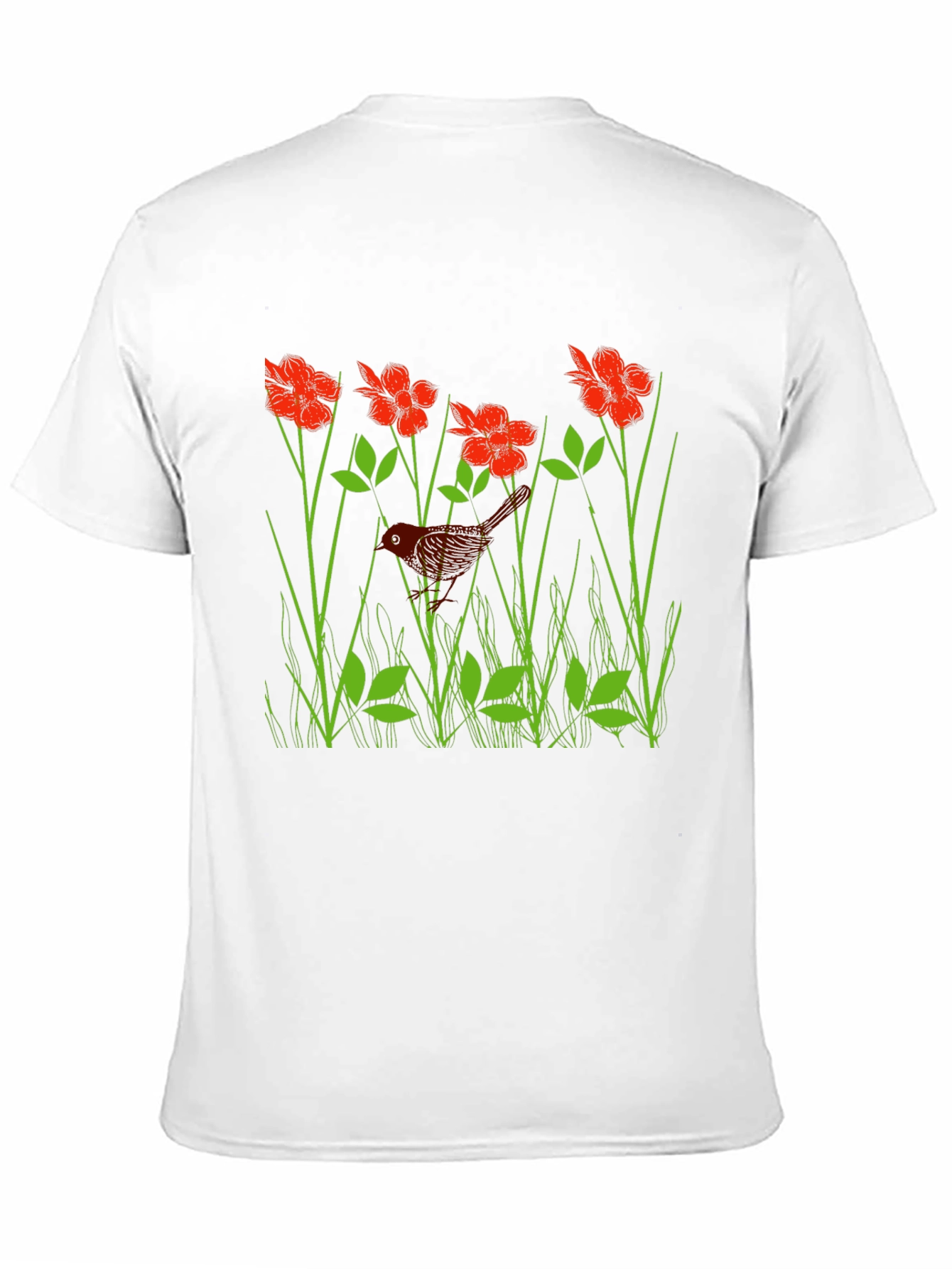 Black Bird in Flower Meadow Graphic Black T-Shirt view 11